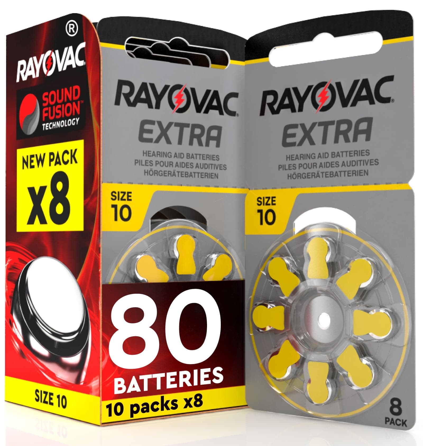 80 Batterie Per Apparecchi Acustici Rayovac Extra Misura 10. - 10 Blister da 8 Pile