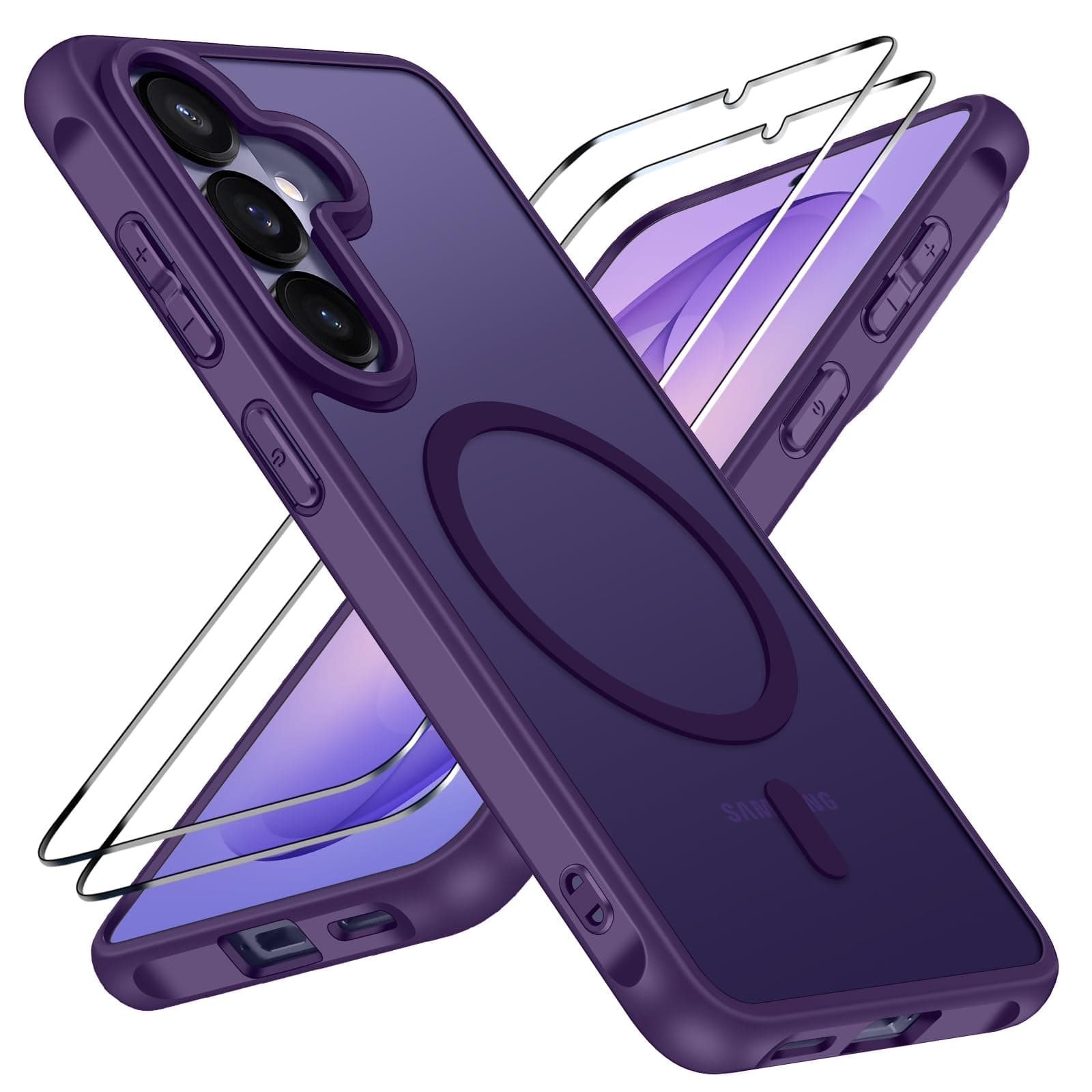 iVoler Cover Magnetica per Samsung Galaxy s26 5G con 2 Pezzi Vetro Temperato, [Compatibile con MagSafe] Custodia Traslucida Posteriore Sottile Anti-Impronte Case, Opaca Viola Profondo