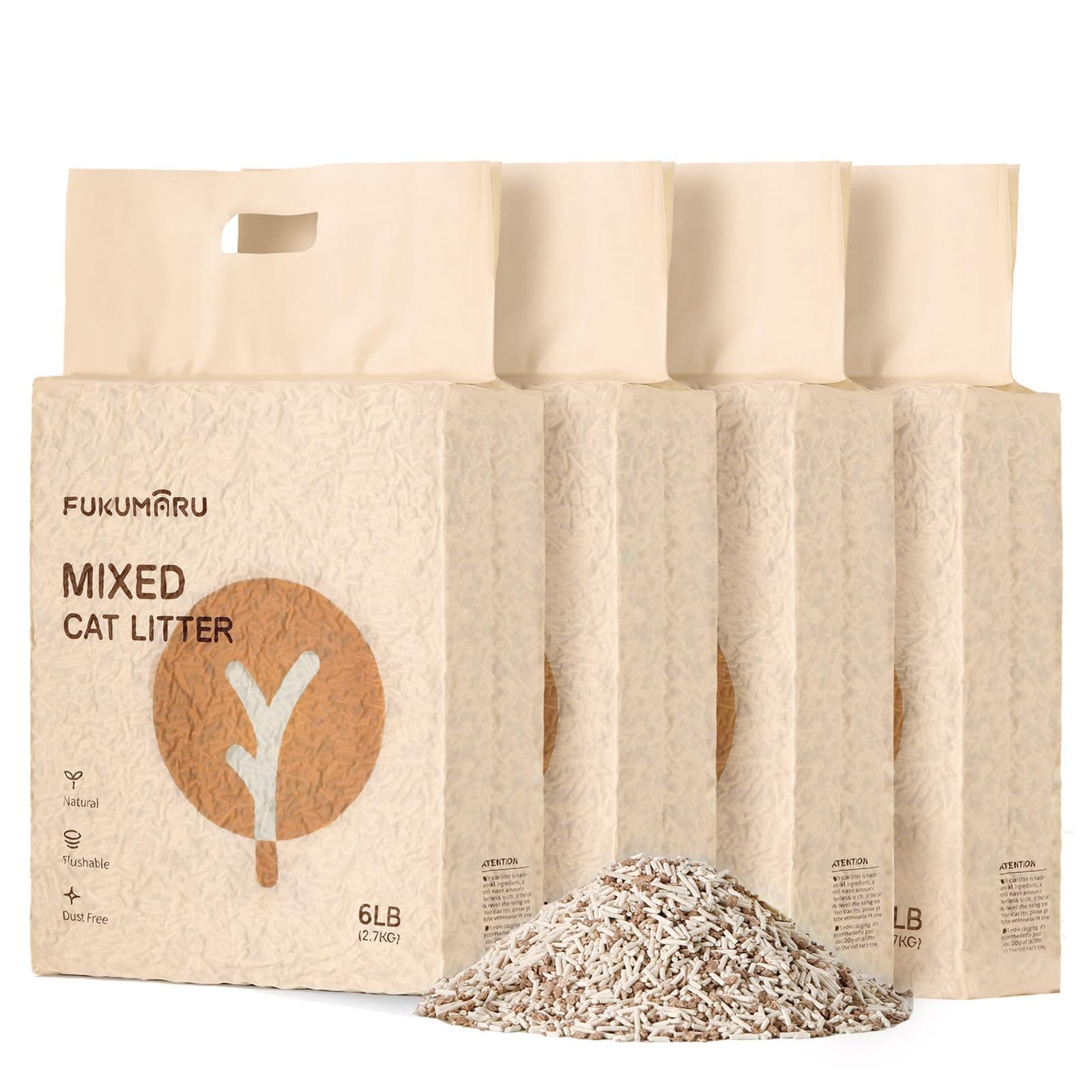 FUKUMARU Arena de Tofu para Gatos 10.8kg - Arena aglomerante para Gatos, Mezcla de pellets de madera de manzana, Libre de Polvo y fácil de aglomerar, Control de olores, se Puede desechar en el Inodoro