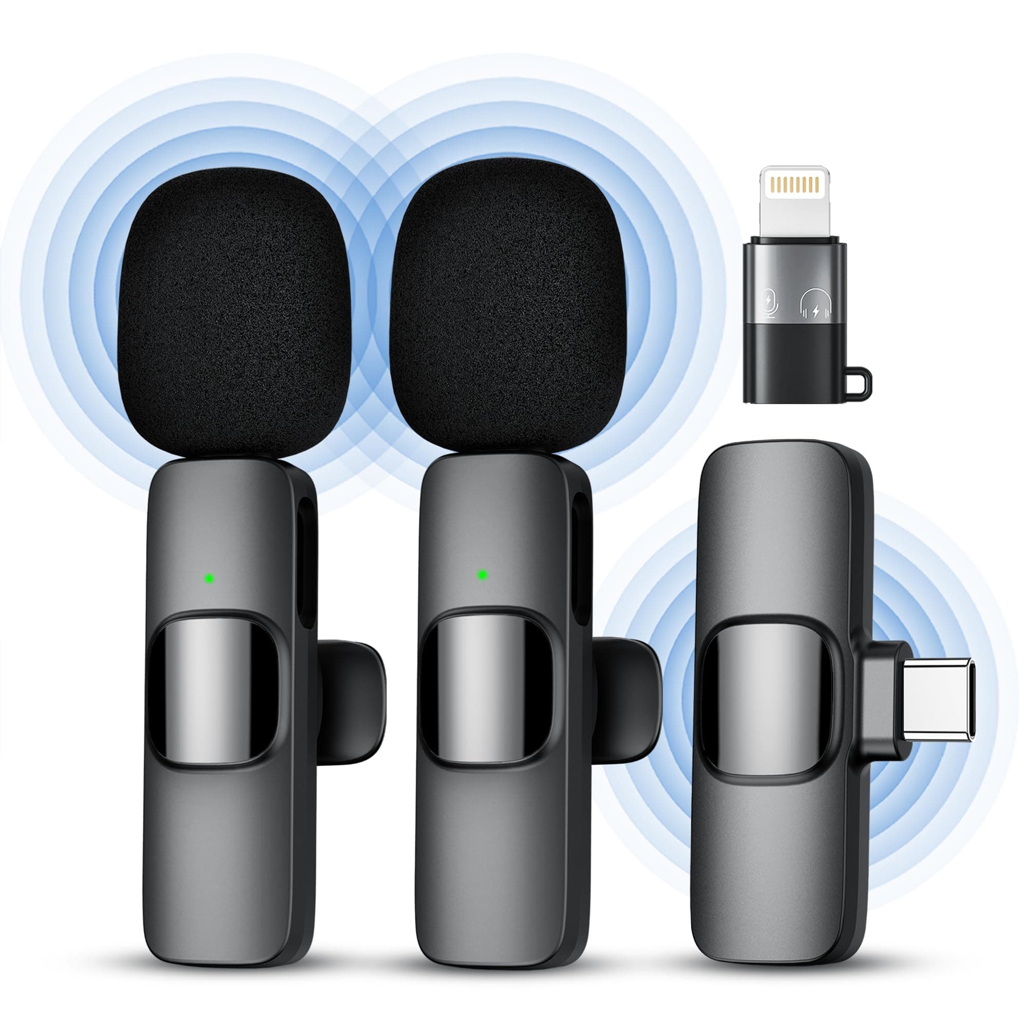 Qhot Micrófono inalámbrico para iPhone, iPad, Android, micrófono de Solapa para grabación de vídeo - 2 Pack iPhone Mic Crystal Clear Recording con USB-C para micrófono Podcast.