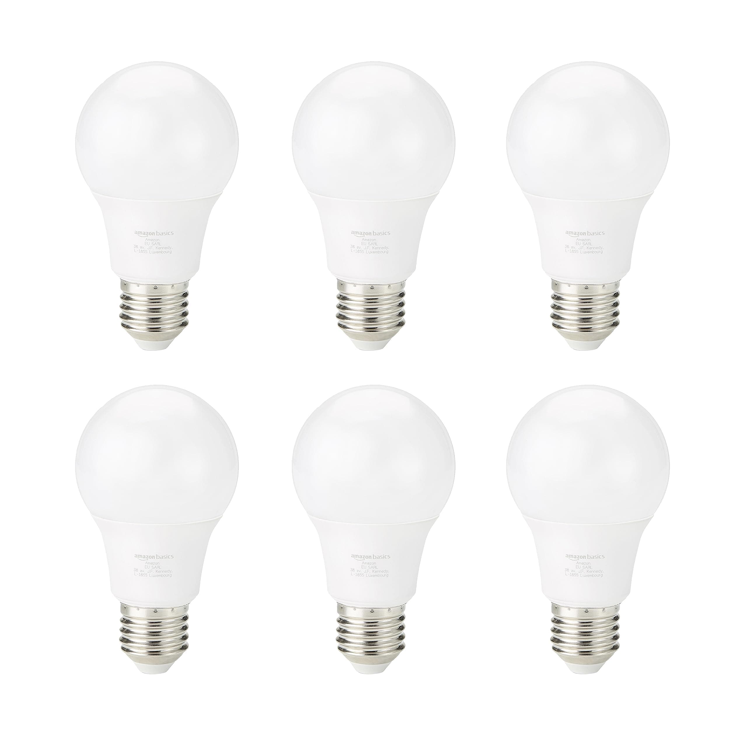 Amazon Basics Lot de 6 ampoules LED, culot à vis Edison E27, 8 W (équivalent à 60 W), blanc froid, Non Dimmable
