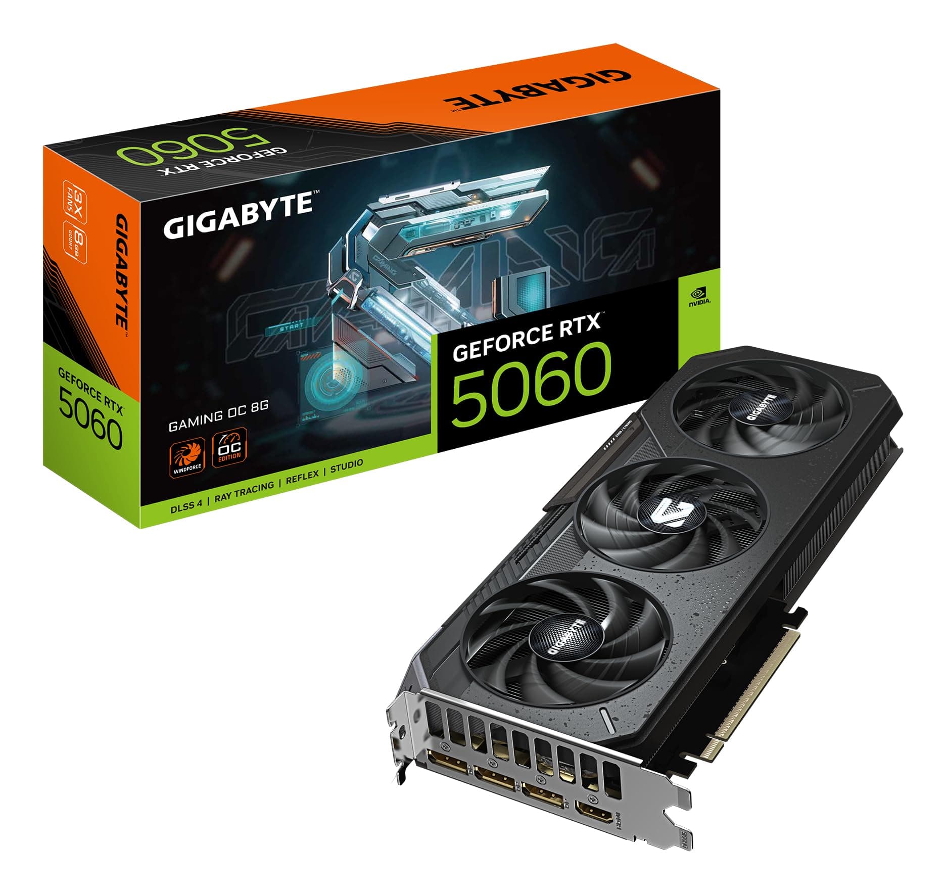 GIGABYTE GeForce RTX 5060 Gaming OC 8G Tarjeta Gráfica - 8GB GDDR7, 128bit, PCI-E 5.0, 2595 MHz Frecuencia del núcleo, 3 x DisplayPort, 1 x HDMI, GV-N5060GAMING OC-8GD