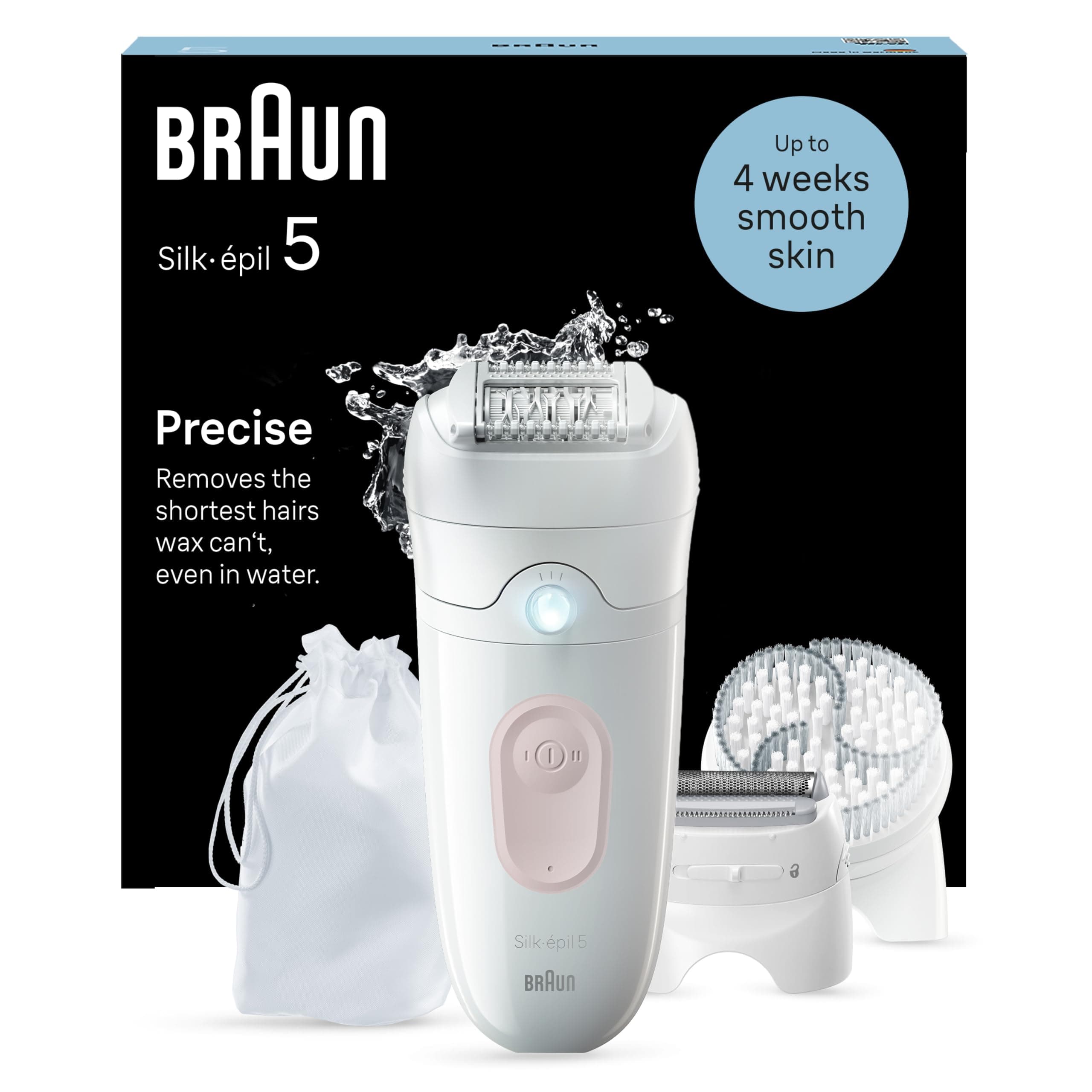 Braun Depiladora Eléctrica Mujer Silk-épil 5, Depiladora Corporal con Cabezal de Rasuradora Y Cepillo de Exfoliación, Resistente al Agua, Depila, Rasura Y Exfolia, 5-060, Blanco/Flamenco