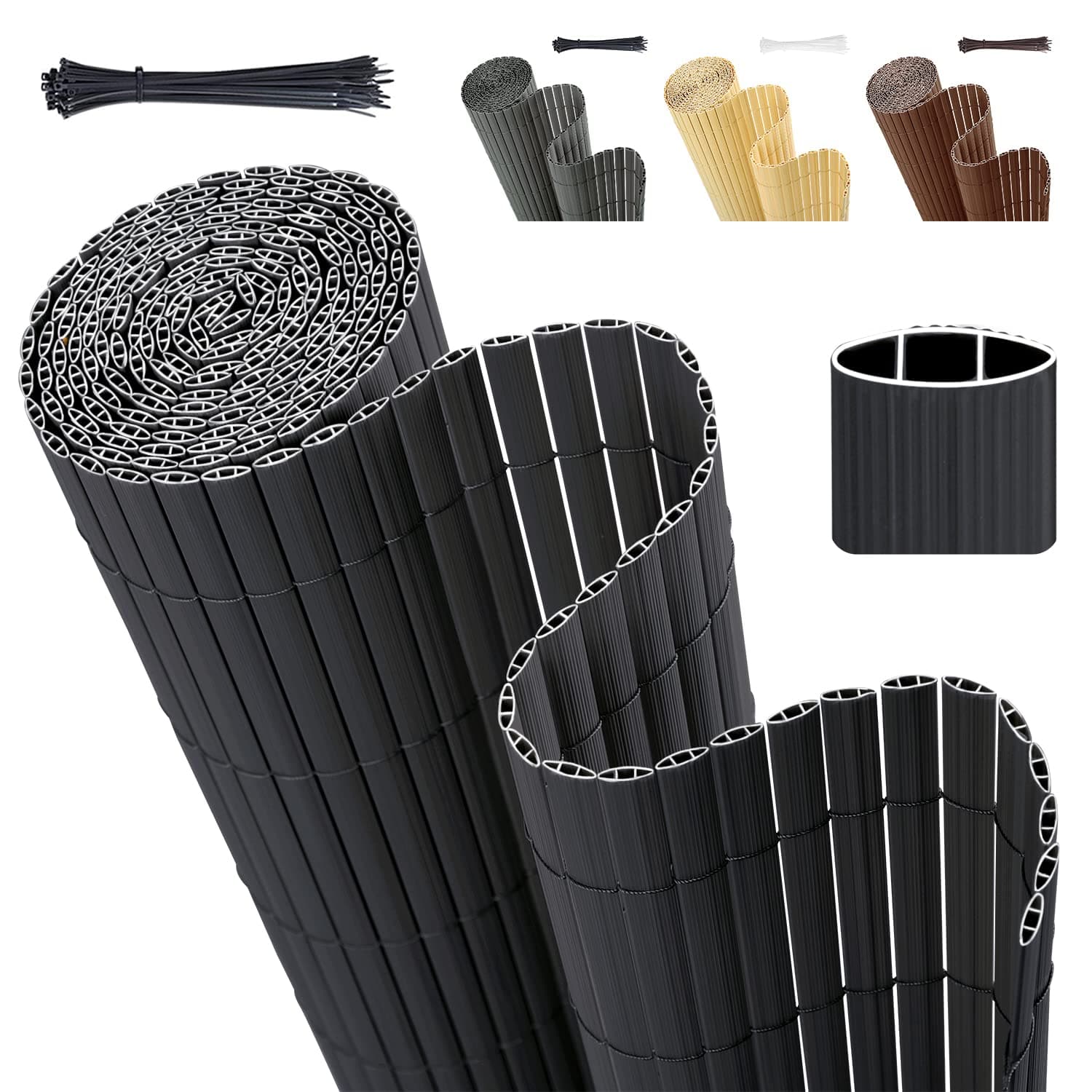 Sekey PVC Sichtschutzmatte 100x500cm Doppelte Verstärkung Innen, Balkon Sichtschutz mit Kabelbindern, Sichtschutzzaun Windschutz Wasserdicht ohne Bohren für Balkon Garten, Anthrazit