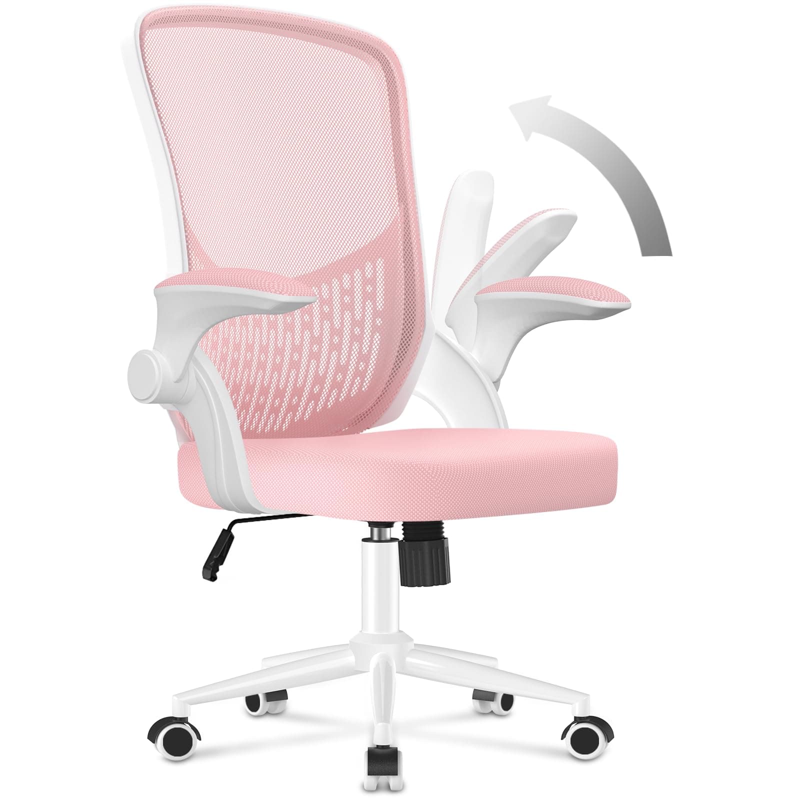 naspaluro Sedia da Ufficio,Sedie Scrivania Ergonomica Con Braccioli Ribaltabili a 90°,Poltrona Ufficio Ergonomica lombare, Rivestimento in Rete Traspirante,Sedia Girevole 360° Con Funzione Swing,Rosa