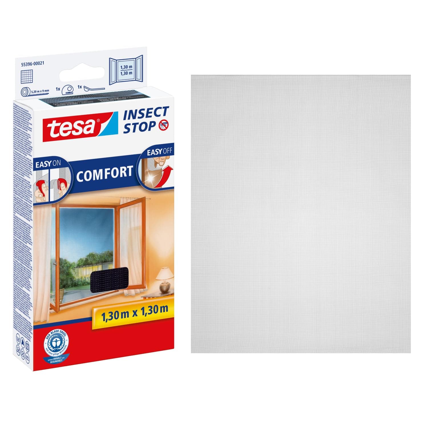 tesa INSECT STOP Klett Fliegengitter Premium für Fenster, Insektenschutz mit starkem Klettband, rückstandsfrei entfernbar, zuschneidbar, einfache Montage - 130 cm x 130 cm - Anthrazit (Durchsichtig)