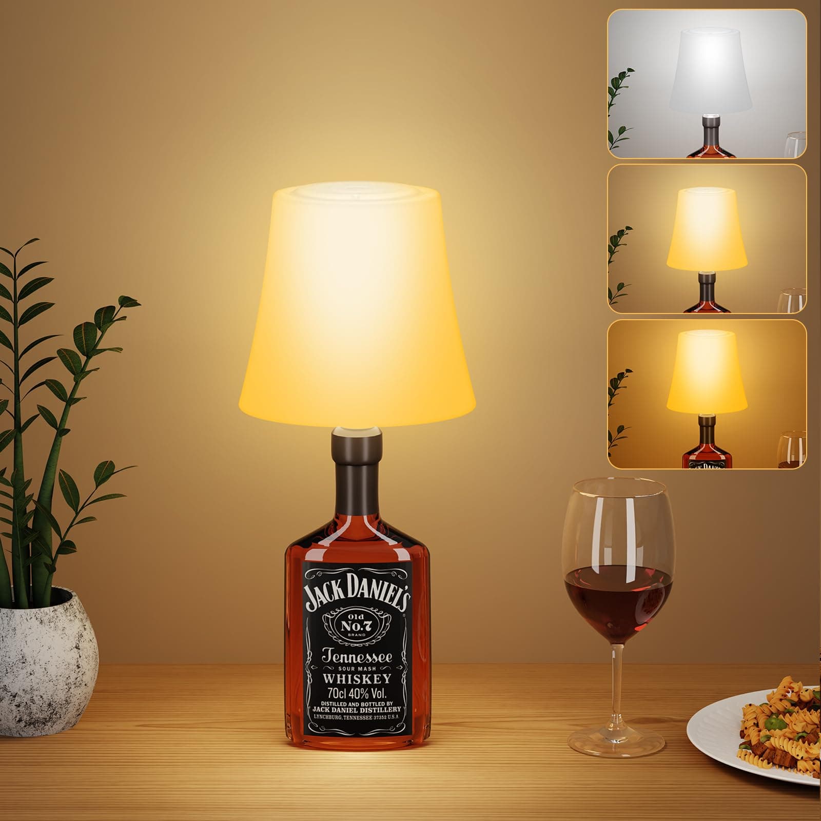 Lampada da Tavolo LED Senza Fili, Ricaricabile Lampada Bottiglia, Lampada Comodino Luminosità Regolabile,Temperatura Tricolore+RGB,IP54 Impermeabile per Ristorante,Campeggio(Non includendo Bottiglie)