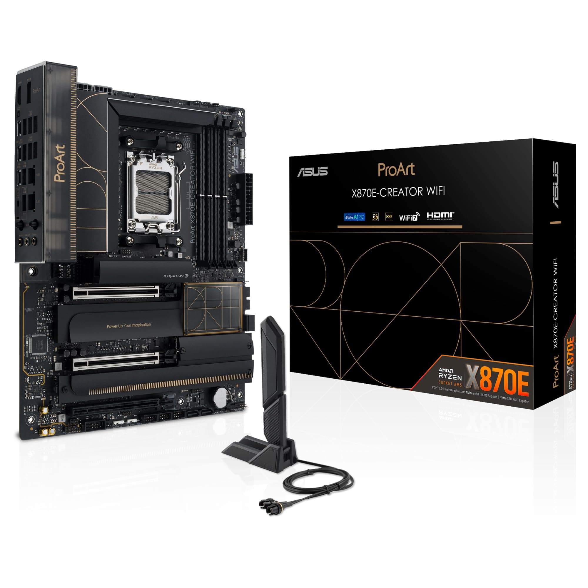 ASUS ProArt X870E-CREATOR WiFi -Placa Base AMD X870E ATX, PCIe 5.0 x16 Compatible con GPU de última generación, 16+2+2 etapas de Potencia, DDR5, Doble USB4, LAN de 10 GB y 2,5 GB, WiFi 7, 4X M.2