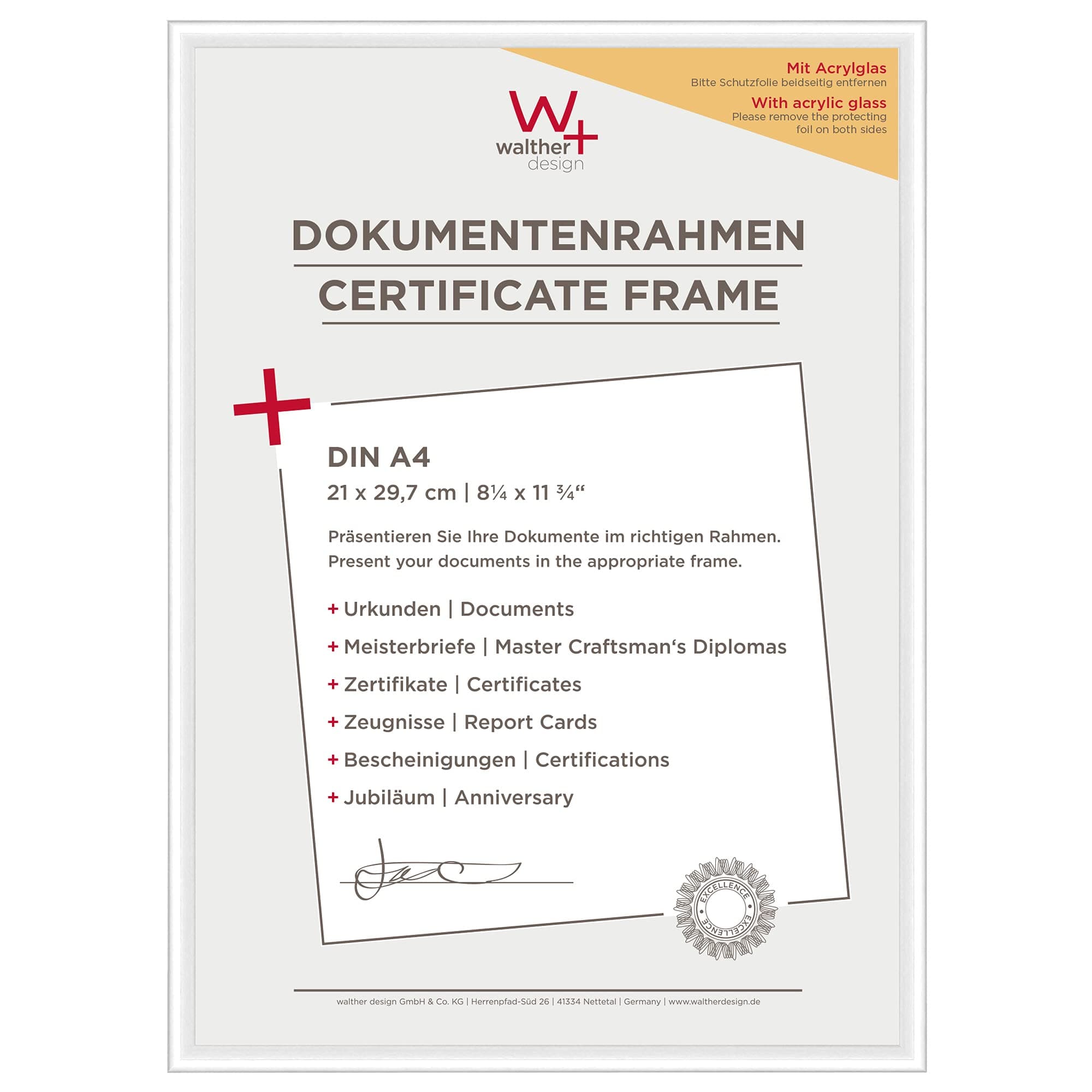 walther design Bilderrahmen weiss 21 x 29,7 cm (DIN A4) mit Kunstglas, New Lifestyle Kunststoffrahmen KVX130W