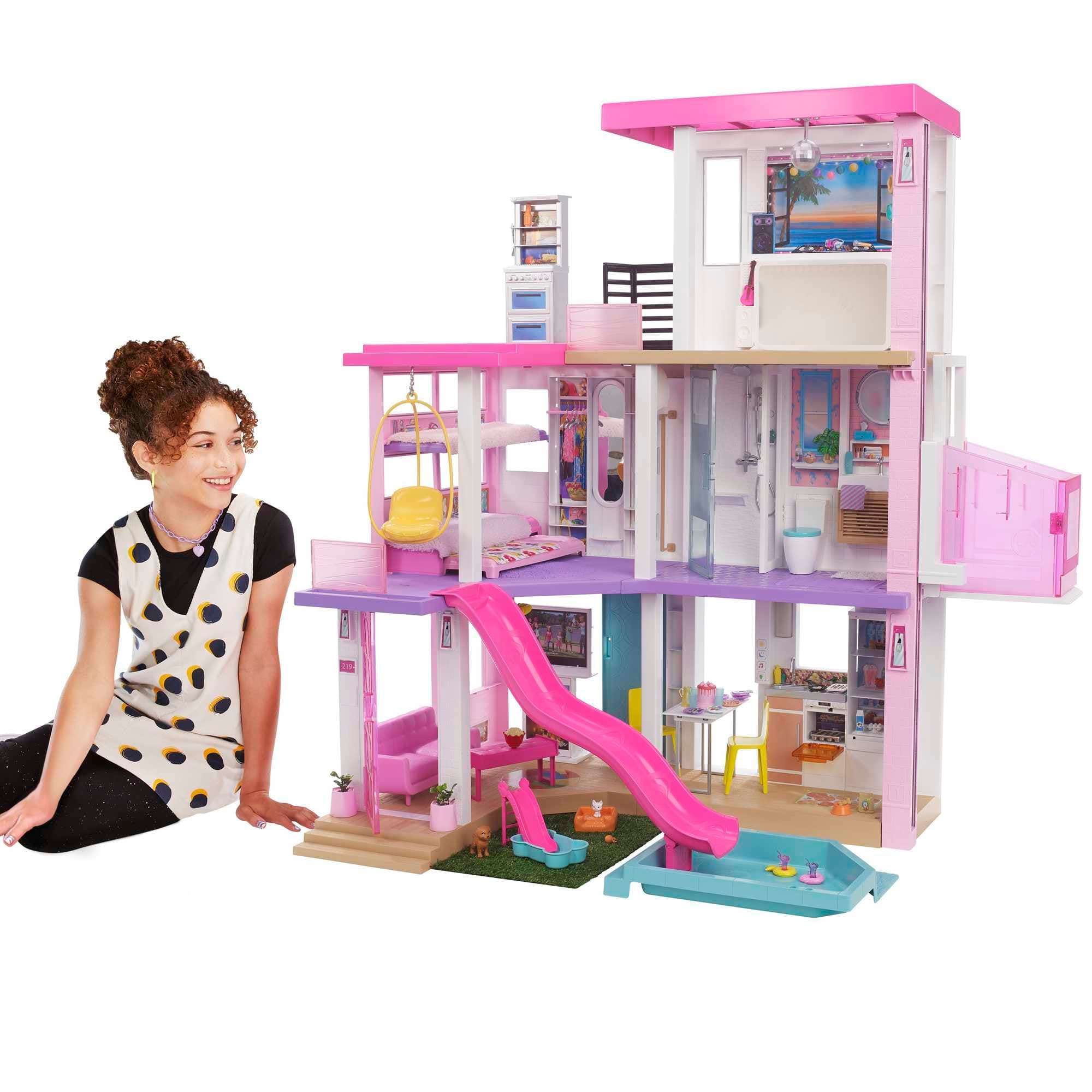 Barbie Casa dei Sogni - Playset Casa di Barbie 3 piani - Piscina - Scivolo - Ascensore - Oltre 75 Accessori - Alta 110 cm - Regalo per Bambini 3-7 Anni, GRG93