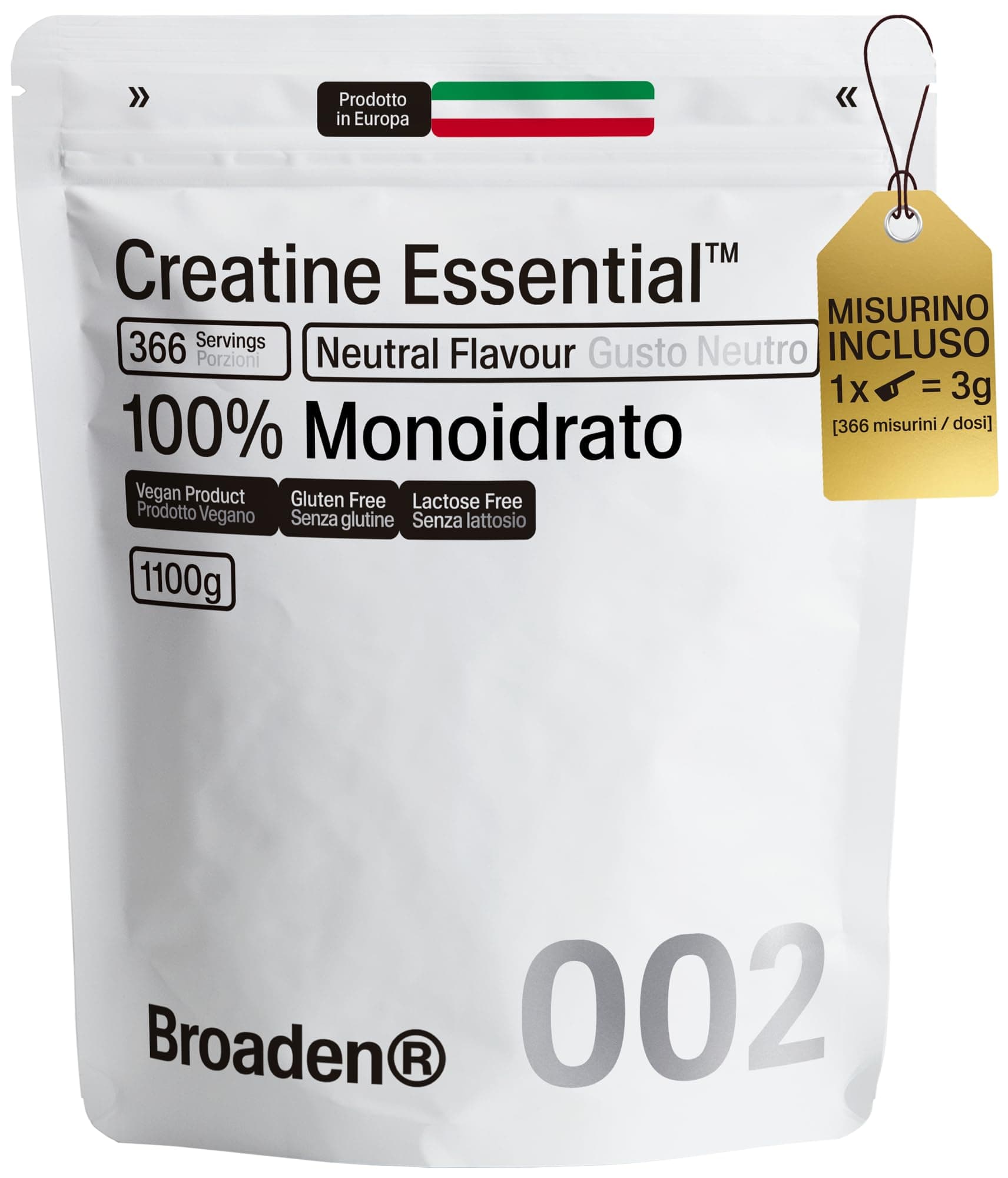 BROADEN® 1,1kg Creatina Monoidrato in Polvere Senza Sapore con 366 Porzioni | 100% Monoidrato di Creatina Micronizzata | Senza Additivi | Senza OGM, Vegano, Senza Glutine (1,1 Kg)