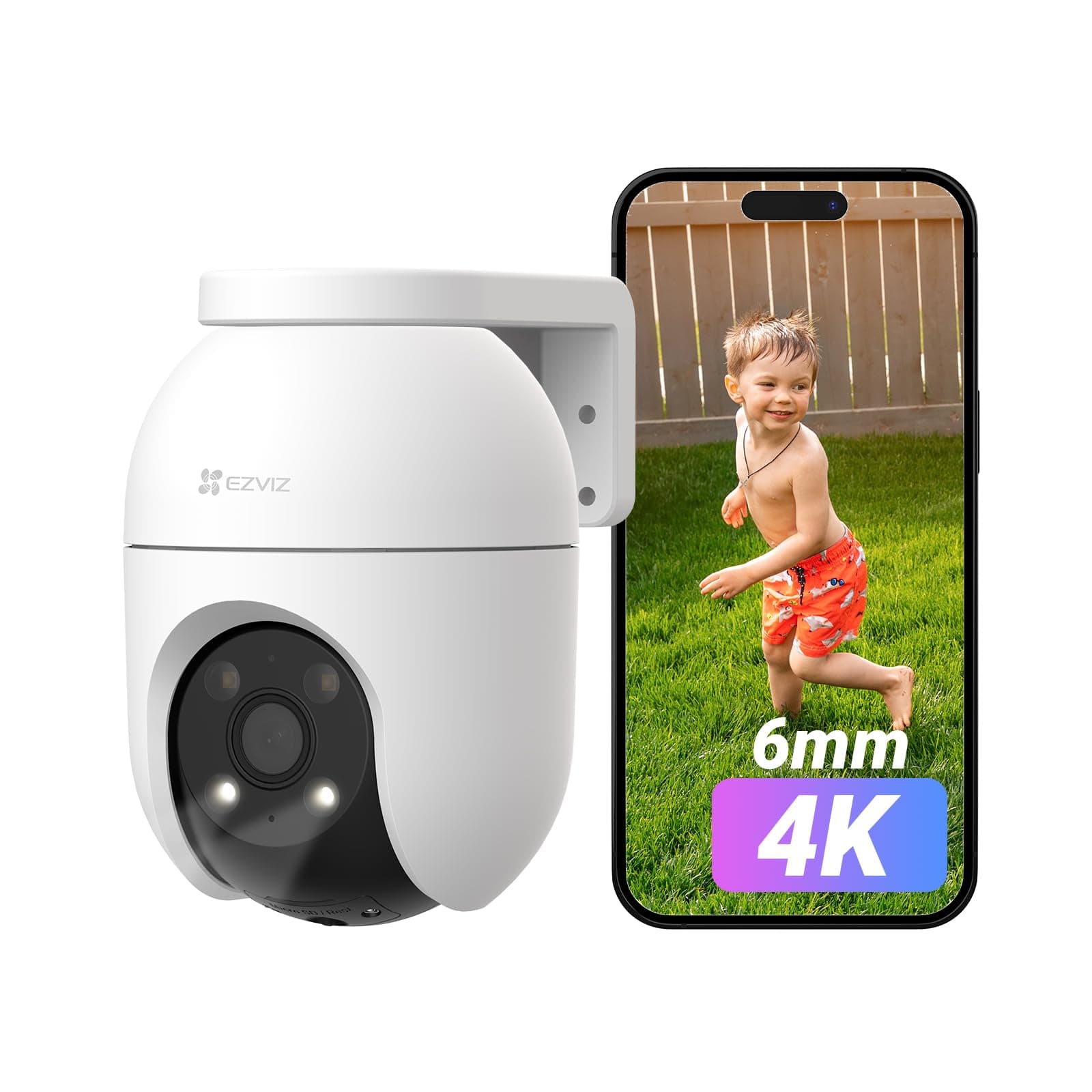 EZVIZ Cámara Vigilancia WiFi Exterior 360°,4K Cámara IP de Seguridad,Visión Nocturna a Color,Detección IA de Persona/Vehículo,Seguimiento Zoom Auto,Audio Bidireccional,Sirena,Alexa/Google,C8c 8MP(6mm)