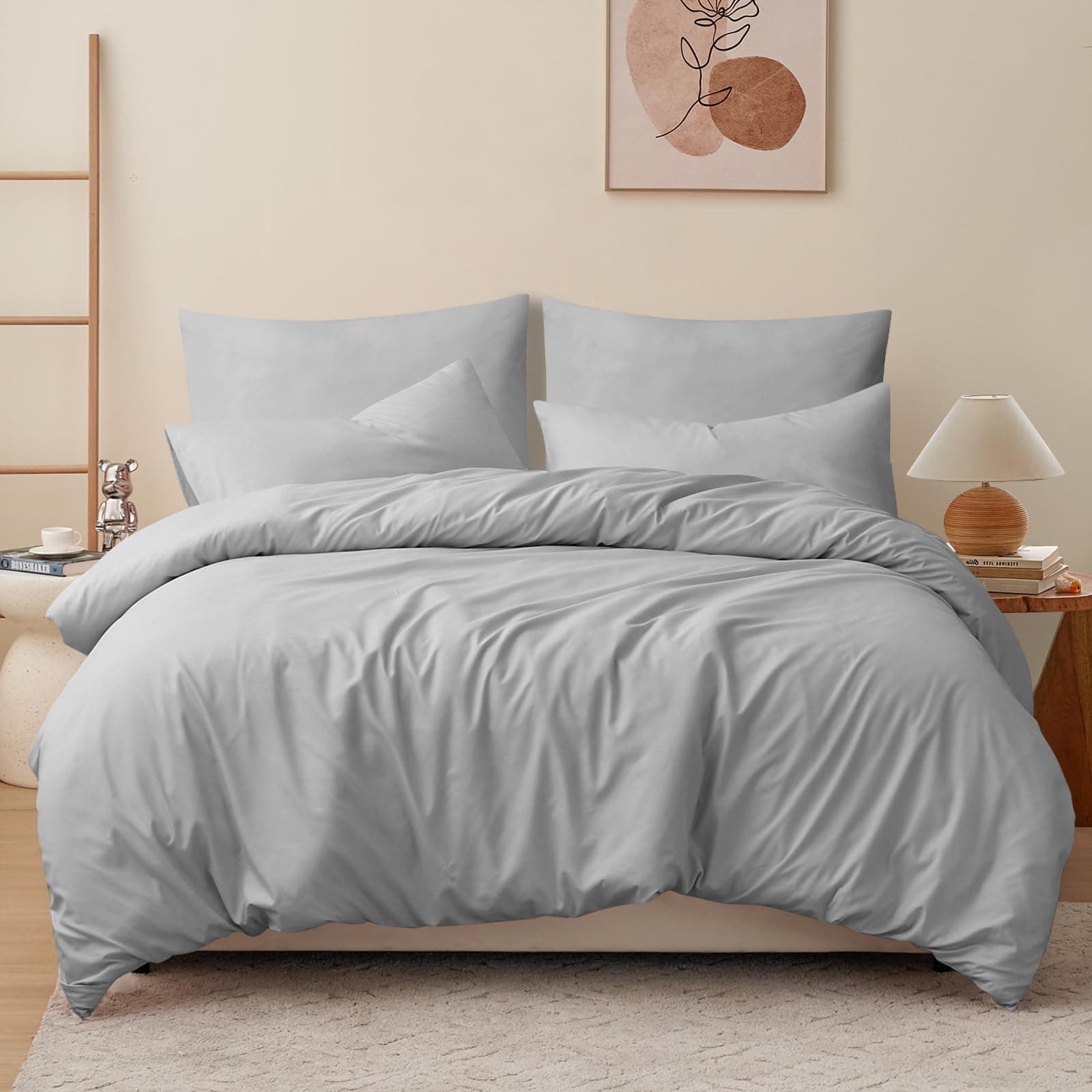 RUIKASI Housse de Couette 220x240 cm Gris avec Fermeture Éclair – Parure de Lit 2 Personne pour Lit 180x200 avec 2 Taie d'oreiller 65x65 cm – Ensemble en Microfibre Infroissable