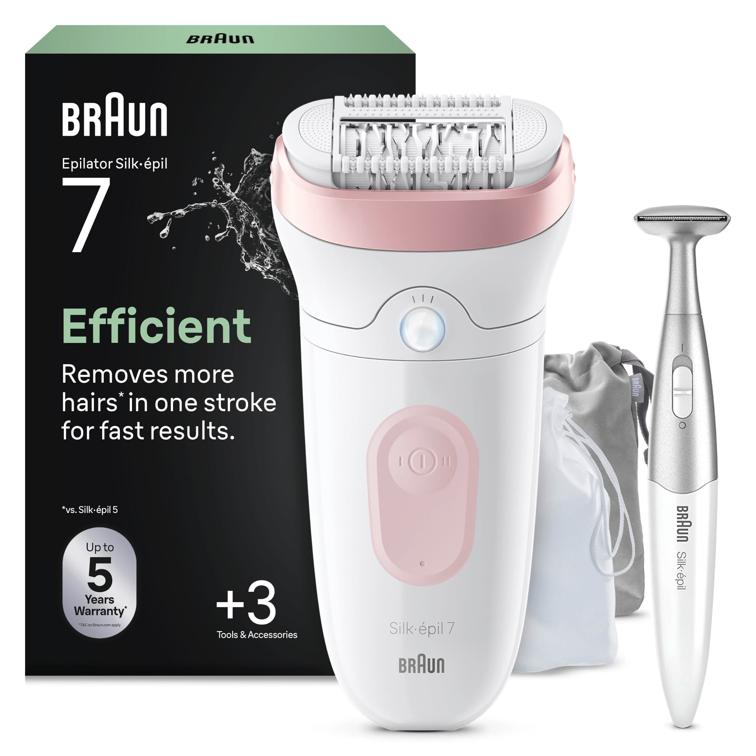 Braun Silk-épil 7 Depiladora Eléctrica Mujer , 7-210, Blanco/Flamenco - Depiladora Corporal con Funda y Recortadora para La Zona de Bikini, Resistente al Agua, Depila Y Rasura, Piel Suave Duradera