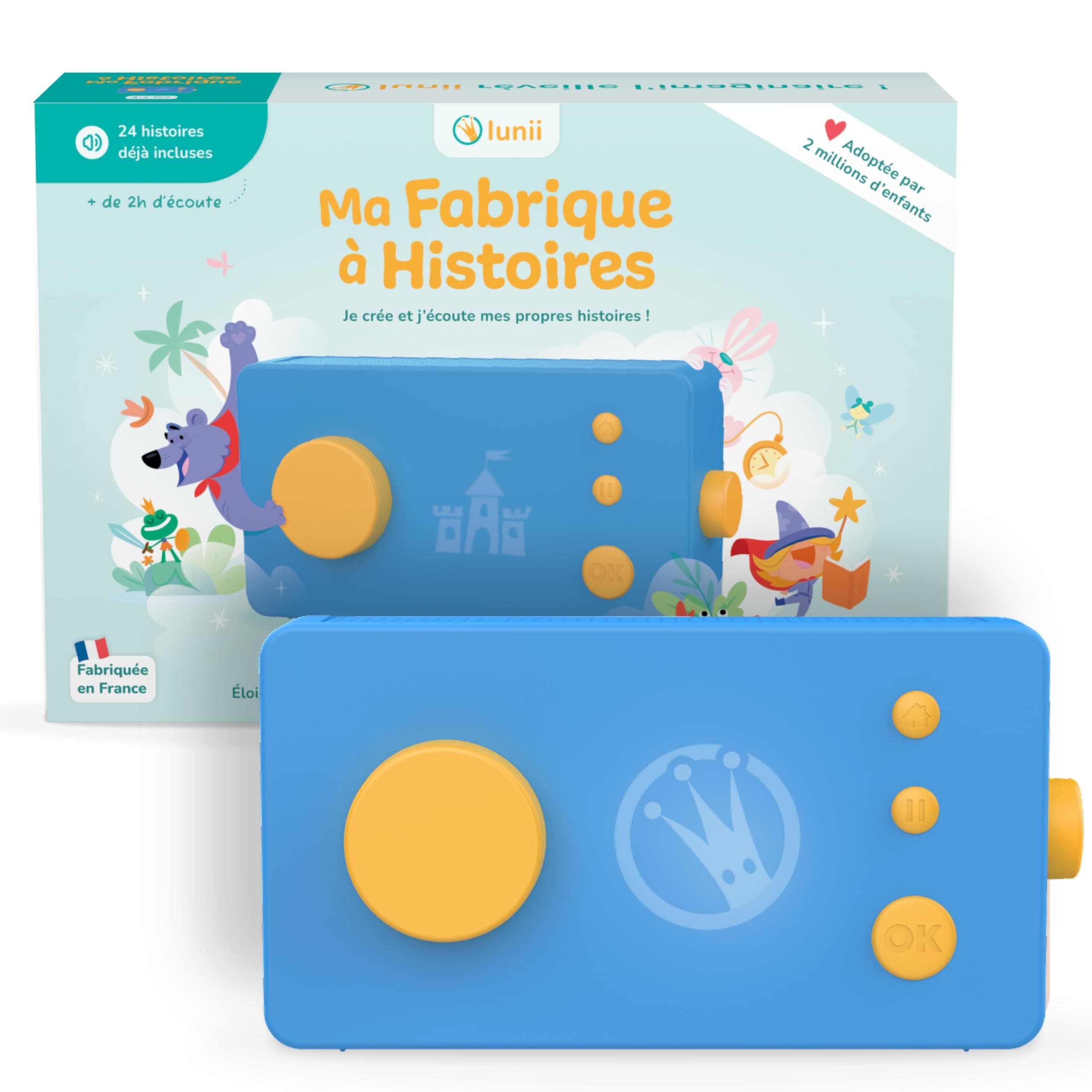 Lunii - Ma Fabrique à Histoires Bleue + 2h30 d'histoires à Composer incluses à télécharger, Boîte à Histoires Interactive pour Enfants de 3 à 8 Ans - Conteuse fabriquée en France