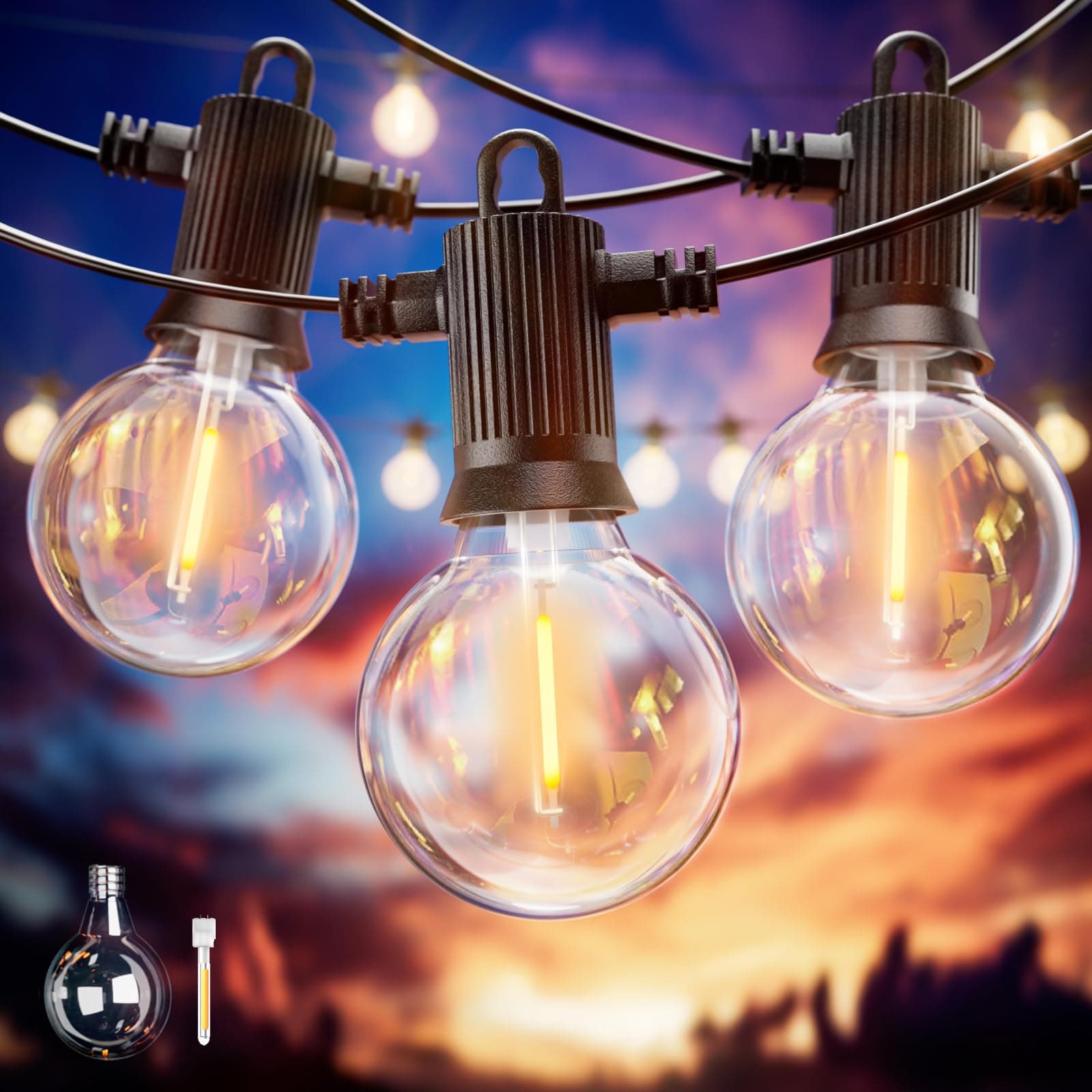 ZOTOYI Catena luminose Esterno LED, 7.6M/25FT G40 Luci Esterno Catena Luminosa con Lampadine Infrangibile, Impermeabile IP65 per Giardino Casa Festa Natale Terrazza Matrimonio Partito