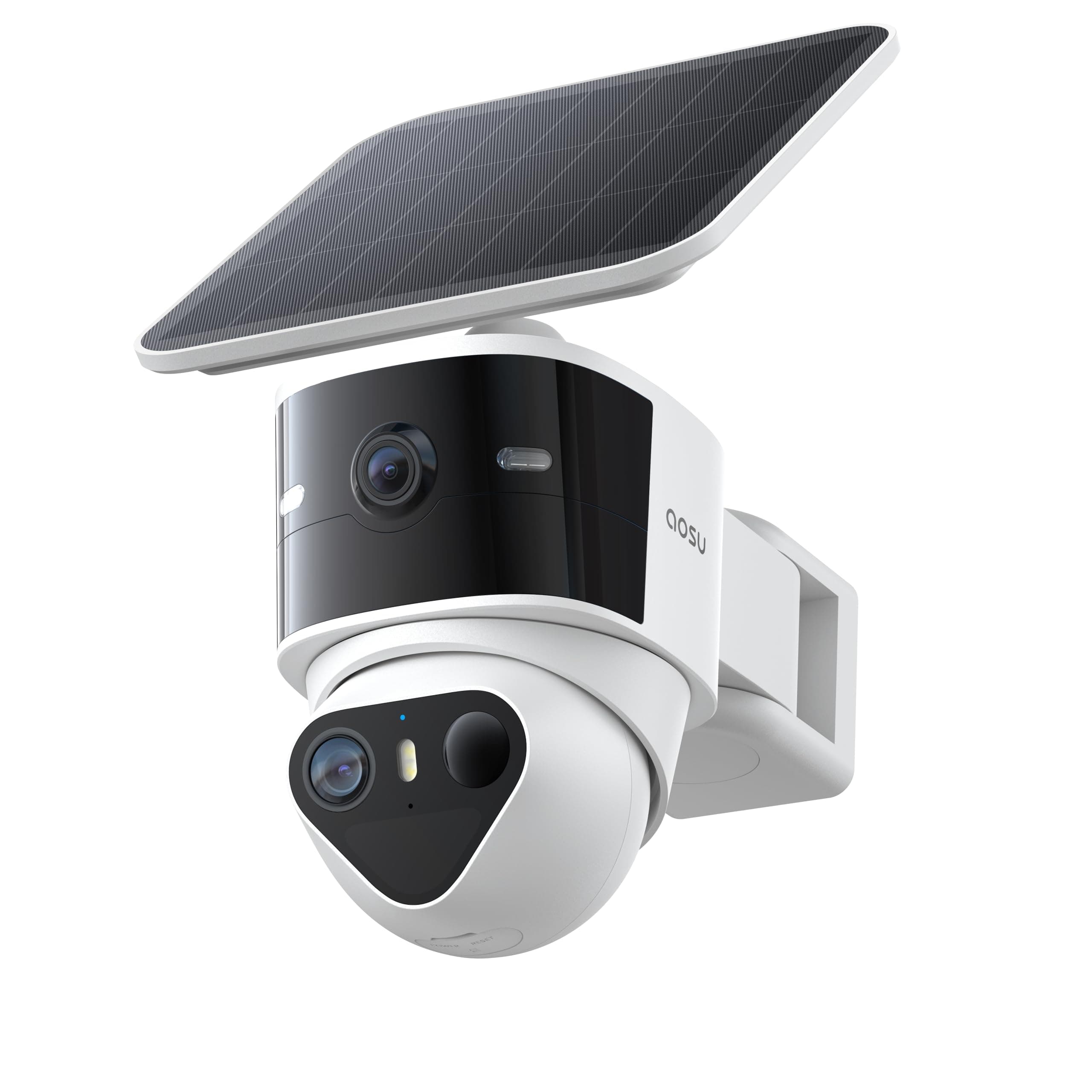 AOSU T2 Pro 3K Camera Surveillance WiFi Exterieure Sans Fil Solaire, Double Caméra 5MP 360° PTZ + 170° Grand Angle Sans Angle Mort, Zoom 8X Vision Nocturne TrueColor, Détection IA et Suivi Automatique