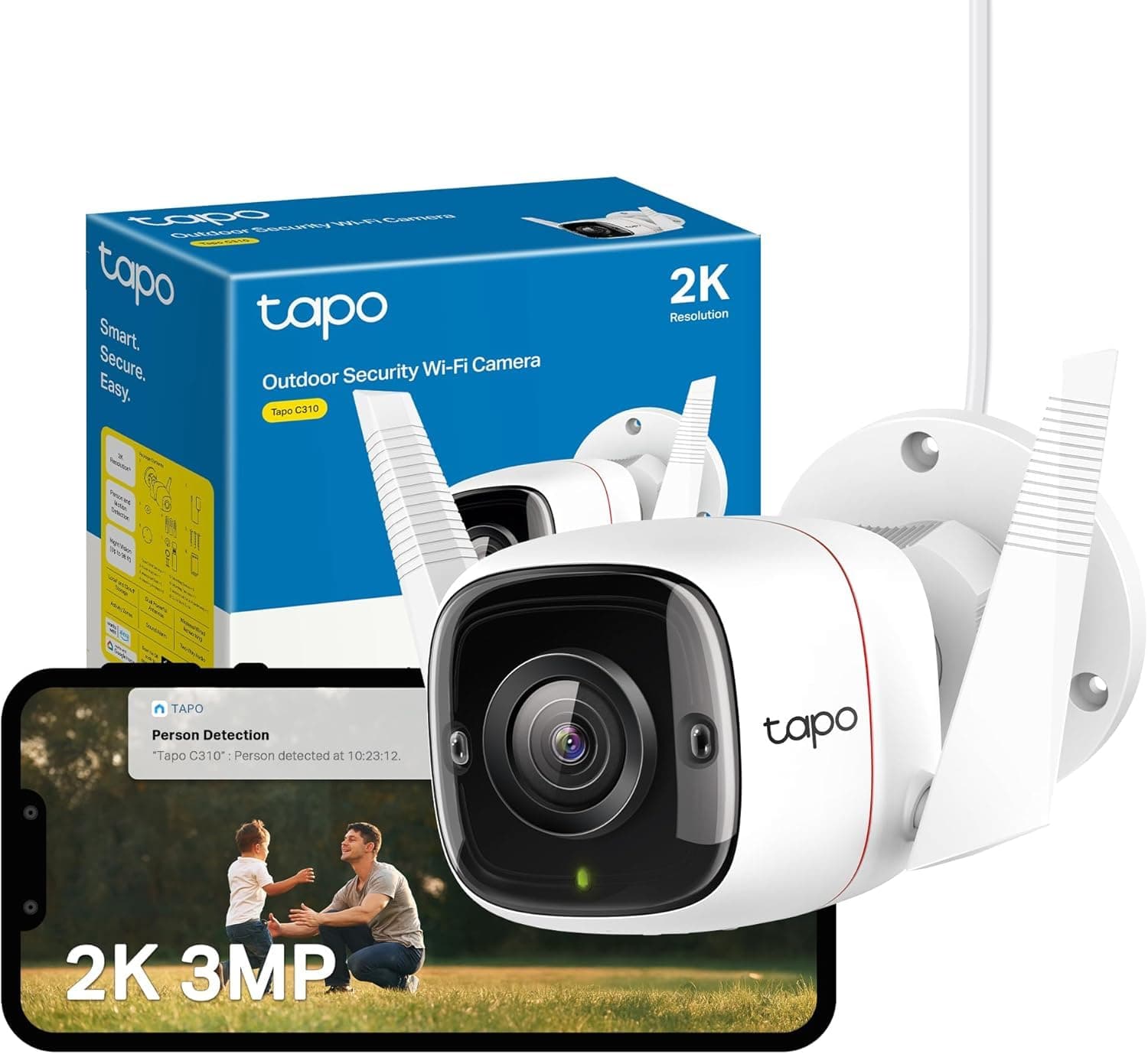 Tapo C310 Caméra de Surveillance WiFi extérieur 3MP, Vision Nocturne à 30 m, détection de Mouvement, étanche IP66, Notification d'alarme, Audio bidirectionnel, Compatible Alexa et Google