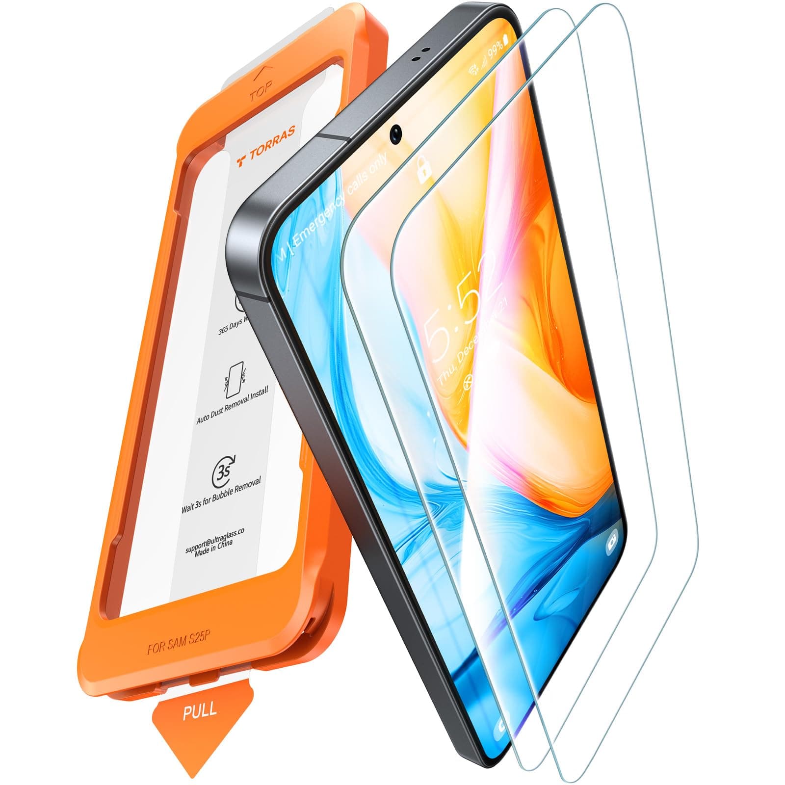 TORRAS für Samsung Galaxy S25 für Panzerglas [Full Screen] TOP Bruchsicherheit Folie für S25 Schutzfolie 9H+ Schutzglas [Auto-Installation] Anti-Fingerabdruck, 2 Stück