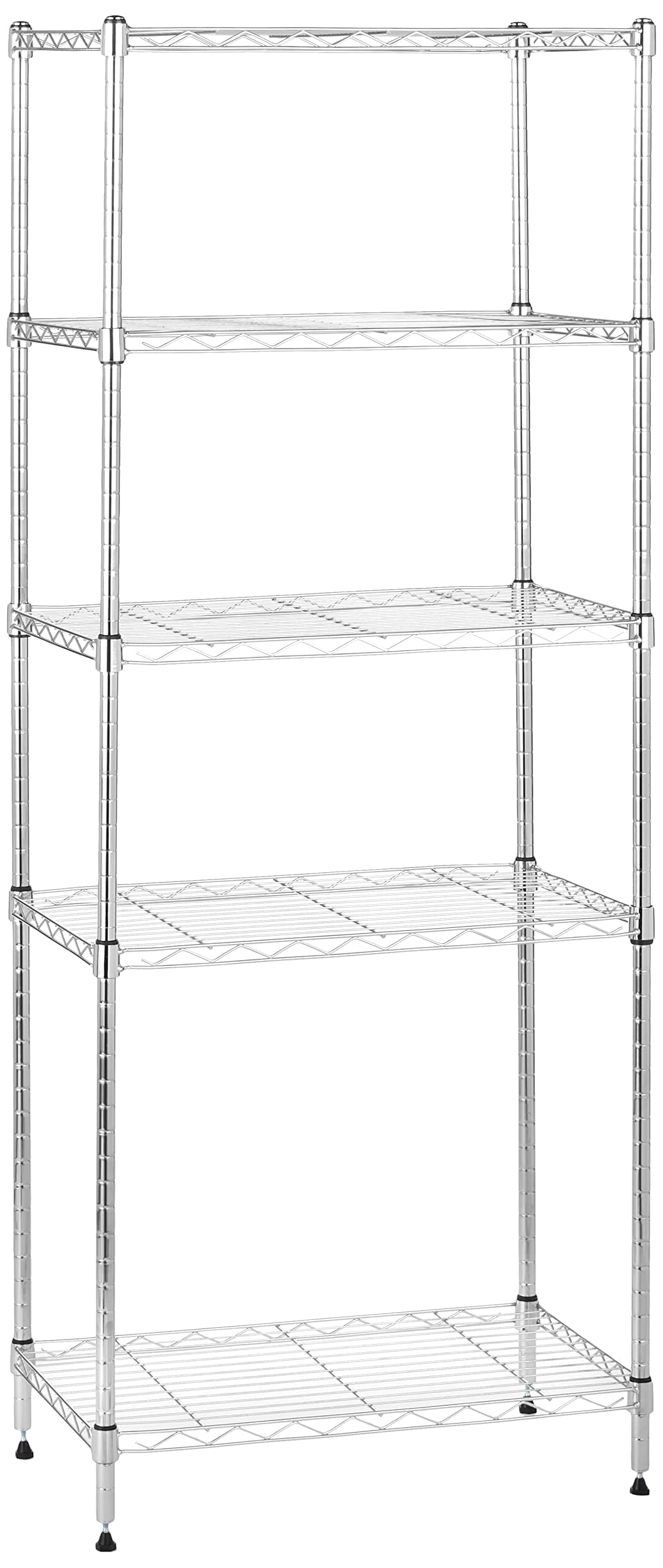 Amazon Basics Étagère à 5 tablettes étroites réglables en hauteur avec pieds de nivellement, charge max. 453 kg, Chromé, 34 x 58.9 x 152.5 cm (l x L x H)