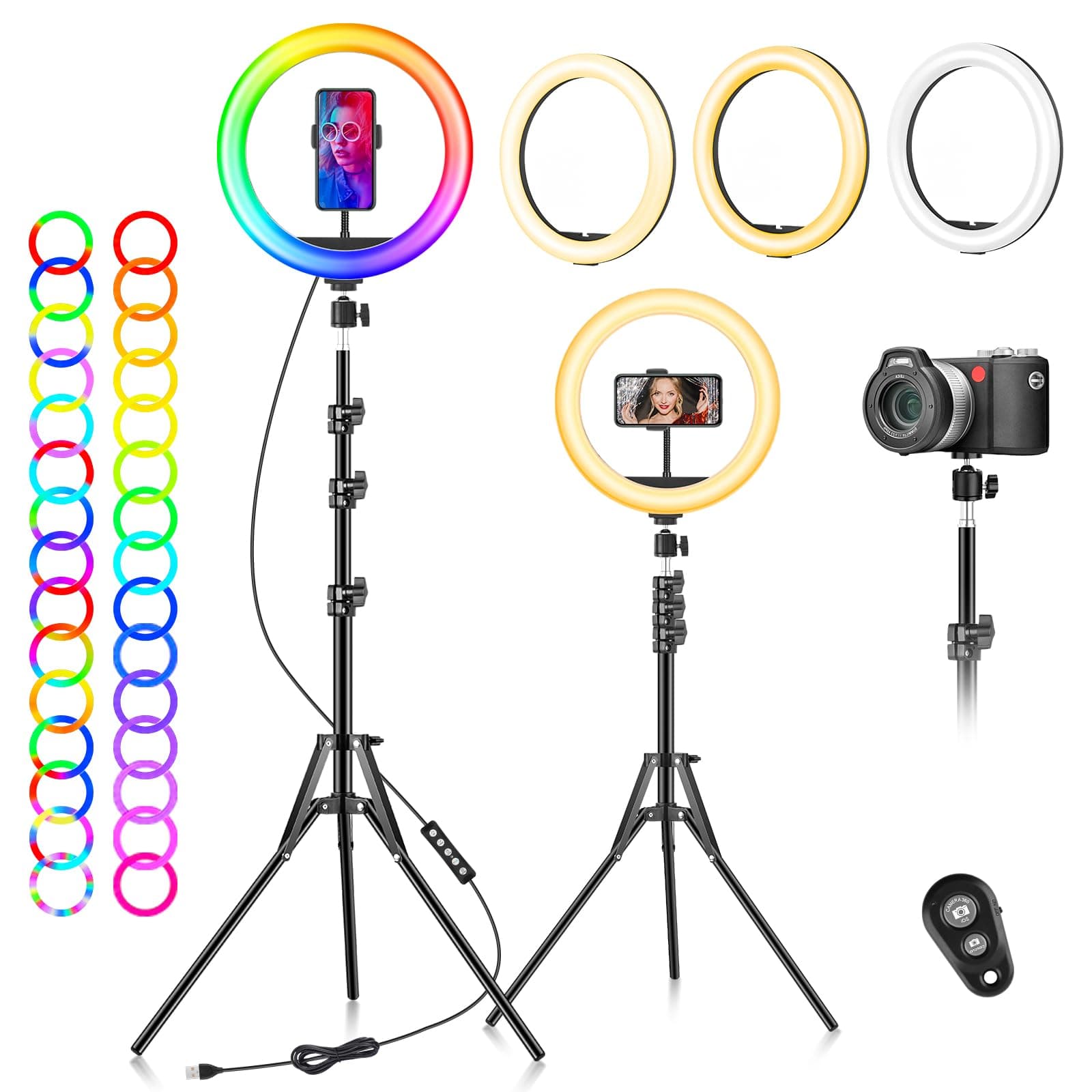 Ring Light Professionale Luce Selfie - 10" LED Lampada con Telefono - Luce ad Anello con 59" Treppiede Alto 40 Modalità RGB Di Illuminazione 13 Luminosità per Trucco Fotografia Youtube Video