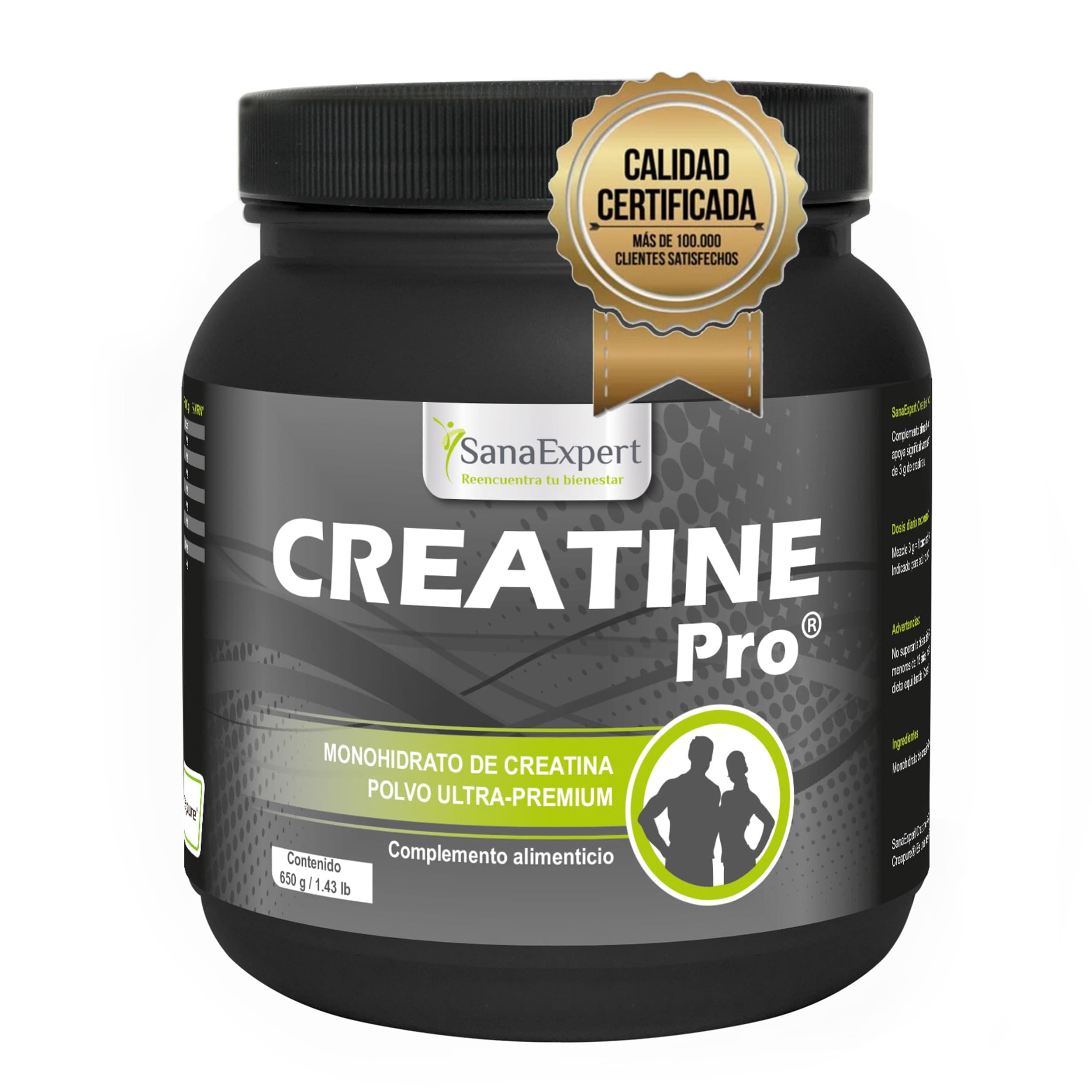 SanaExpert Creatine Pro - Monohidrato de Creatina en Polvo Creapure - Suplemento Deportivo para Fuerza y Resistencia - 650g - 215 Porciones - Fabricado en Alemania