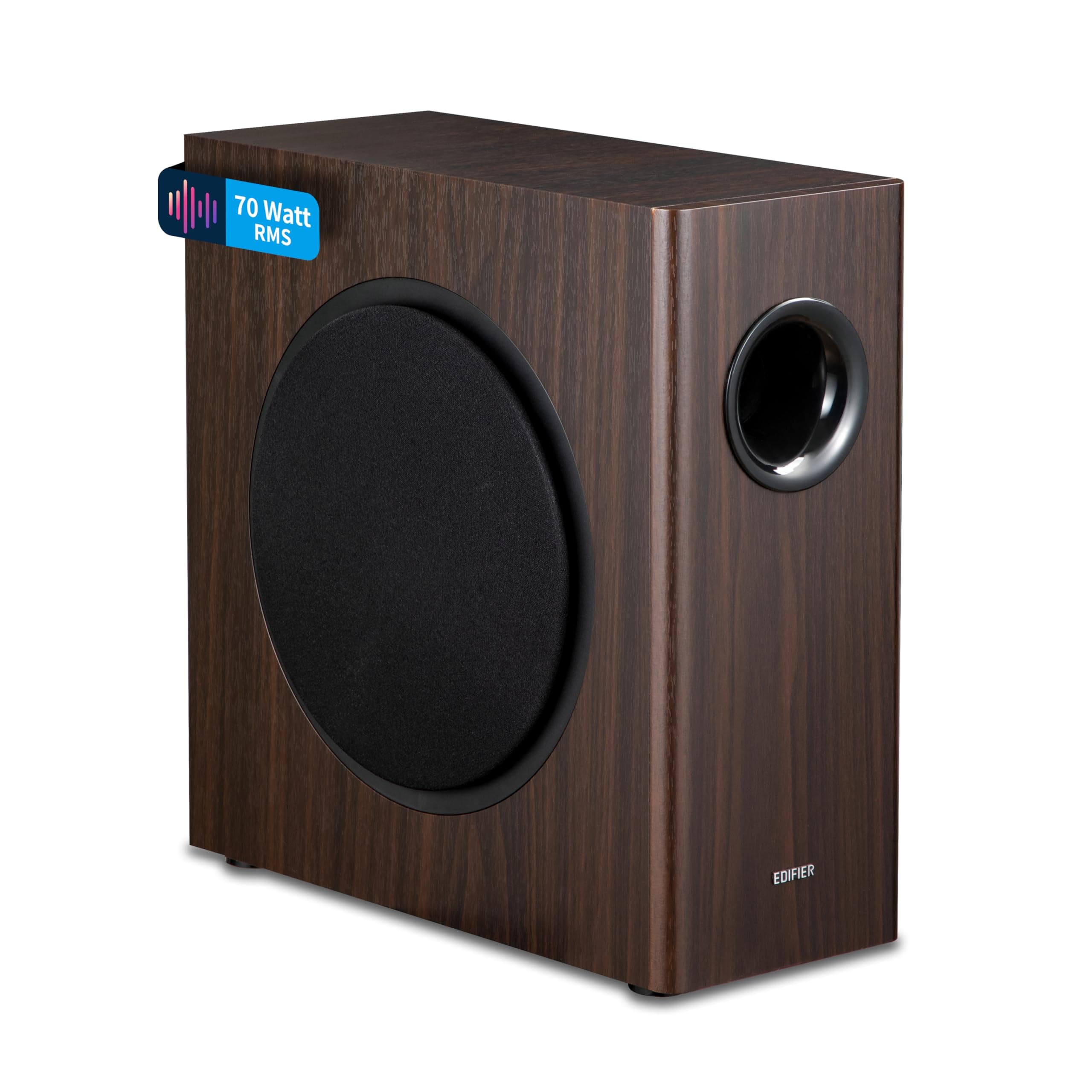 Edifier T5s AKTIV-SUBWOOFER – 8-Zoll-Tieftöner – 70 Watt – Low-Pass-Filter – Frequenz bis 35Hz – MDF-Gehäuse für reduzierte Resonanz – Standby – Cinch-Anschlüsse – Zeitloses Design