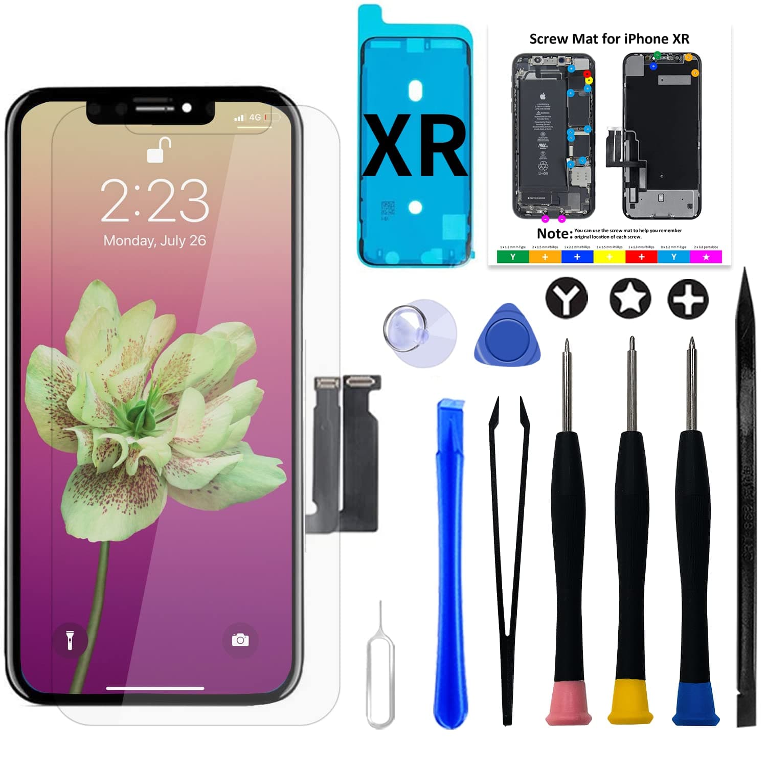 Brinonac Schermo Display LCD per iPhone XR, 6,1" 3D Touch Screen Digitizer Parti di Ricambio con Strumenti di Riparazione e Protezione Schermo
