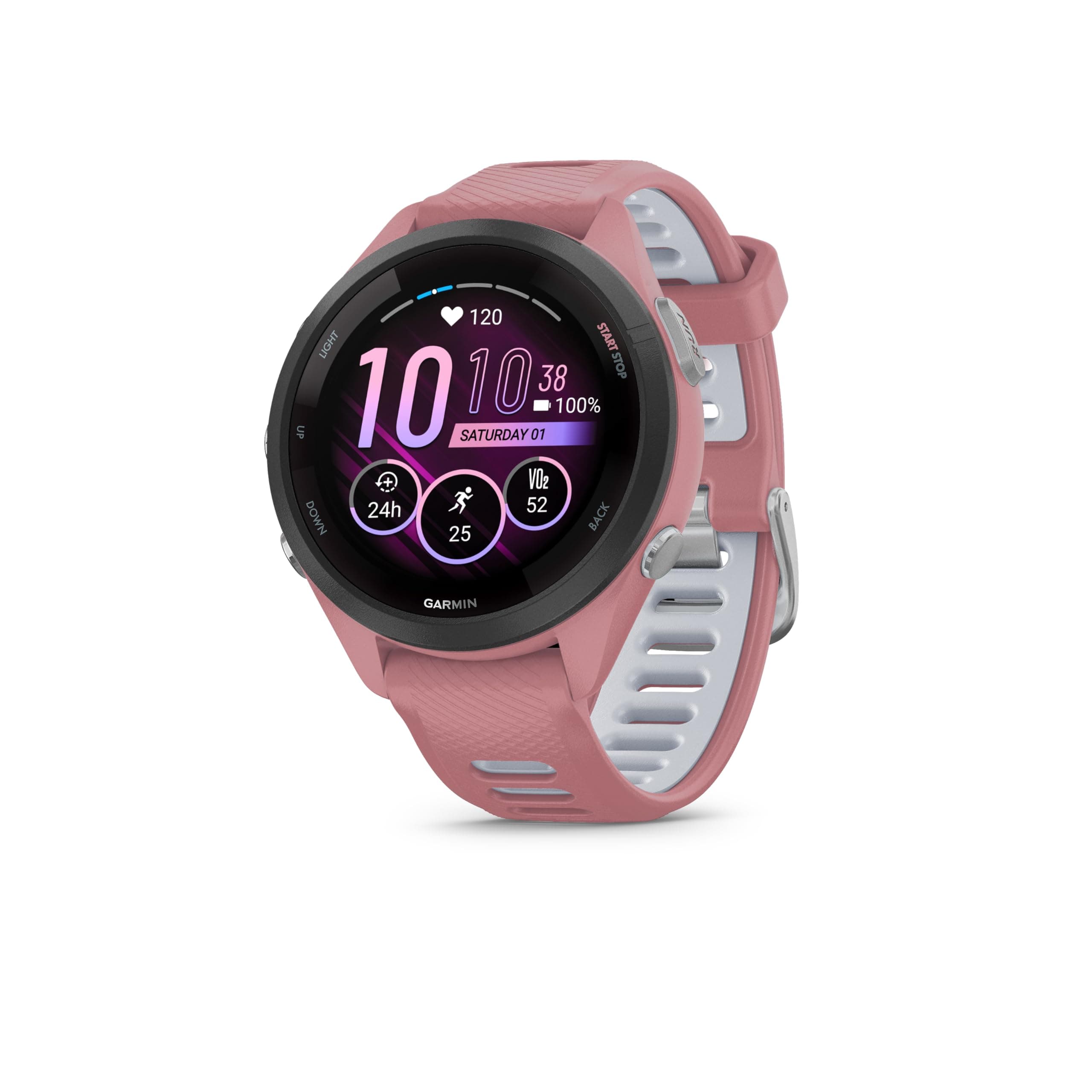 Garmin Forerunner 265S - Montre GPS de Running avec écran AMOLED - Rose avec Bracelet en Silicone Rose/Gris - Boîtier 42 mm