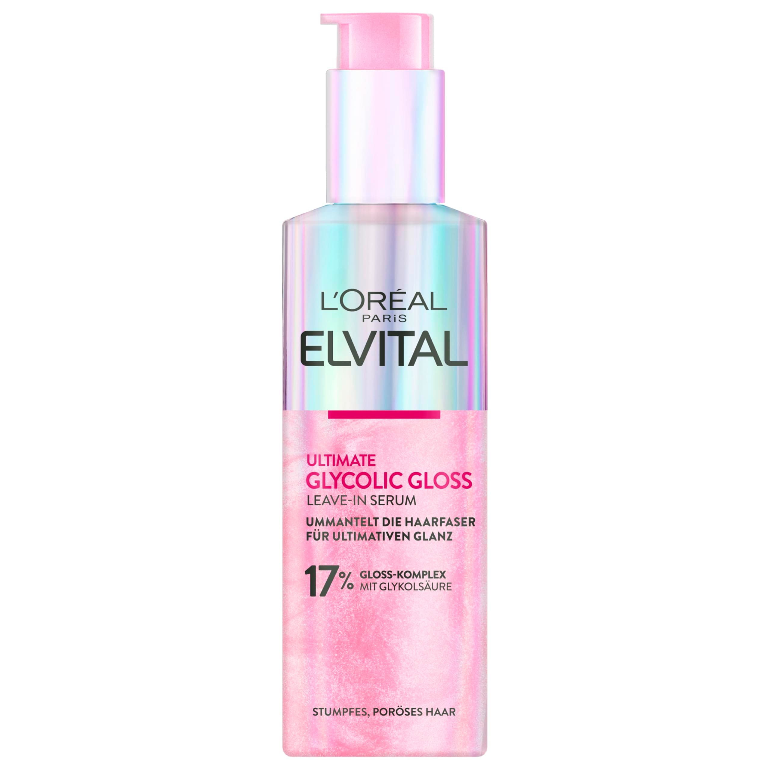 L'Oréal Paris Elvital Glycolic Gloss Serum für glanzloses und stumpfes Haar, Haarpflege für intensive Geschmeidigkeit und ultimativen Glanz, Leave-In Serum, regenerierend, mit Glykolsäure, 150ml