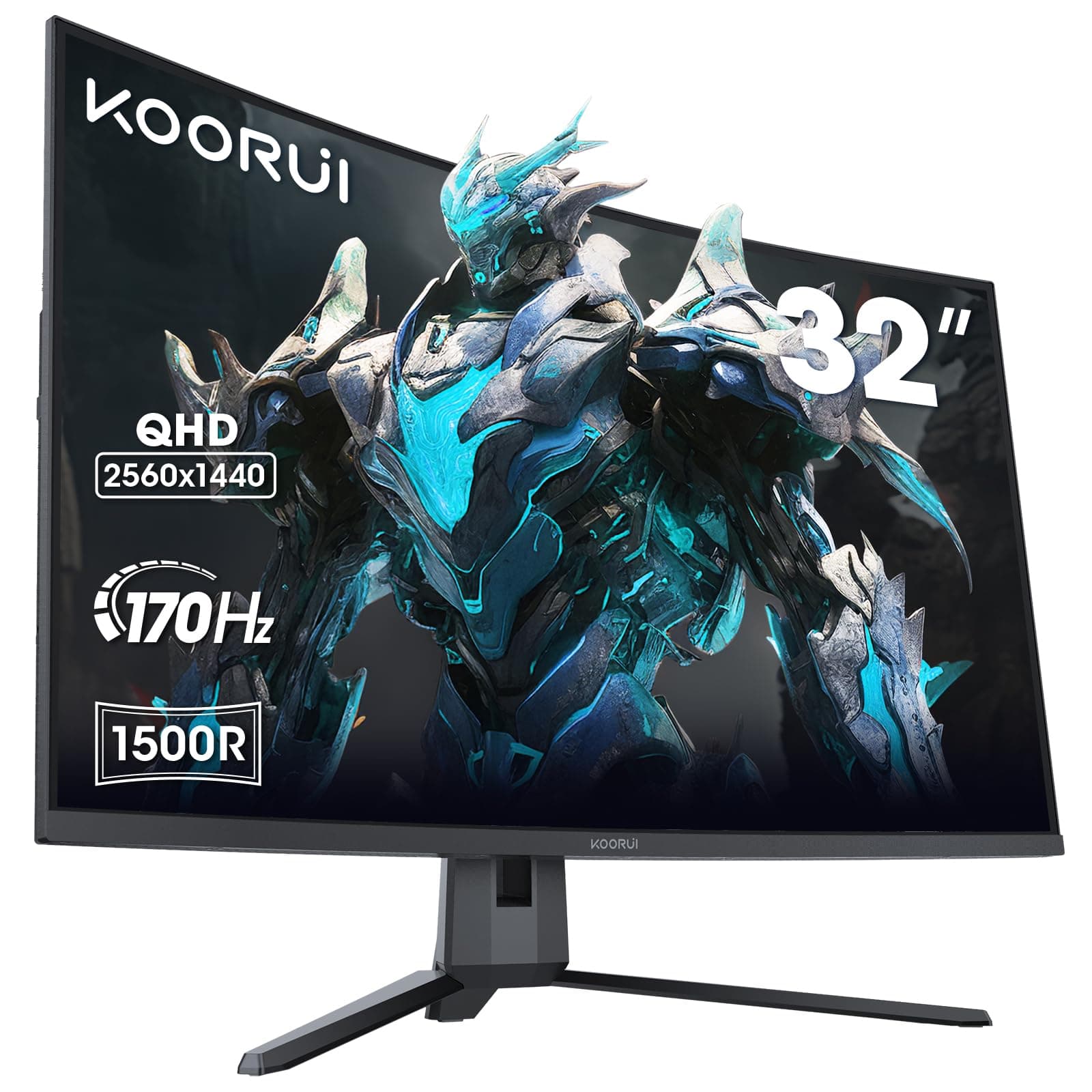 KOORUI Monitor Curvo 31,5 Pollici, Monitor Gaming Ultrawide QHD, VA, 1500R, 2xHDMI (170HZ or 144HZ), DP (170Hz) AdaptiveSync, DCI-P3 90%, SRGB100%, VESA 75x75mm