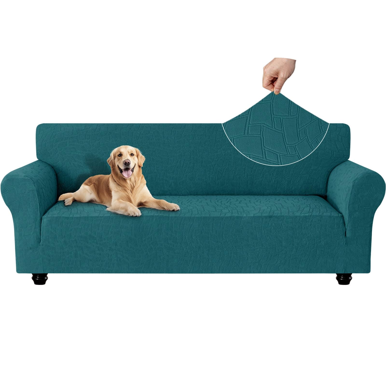 Ystyle Funda Sofa 4 Plazas, Couch Cover Elasticas, Funda para Sofa Antiarañazos Gatos, Forros para Sofas Antideslizante, Protector Sofa Antimanchas Lavable Anti Perros, Verde Oscuro