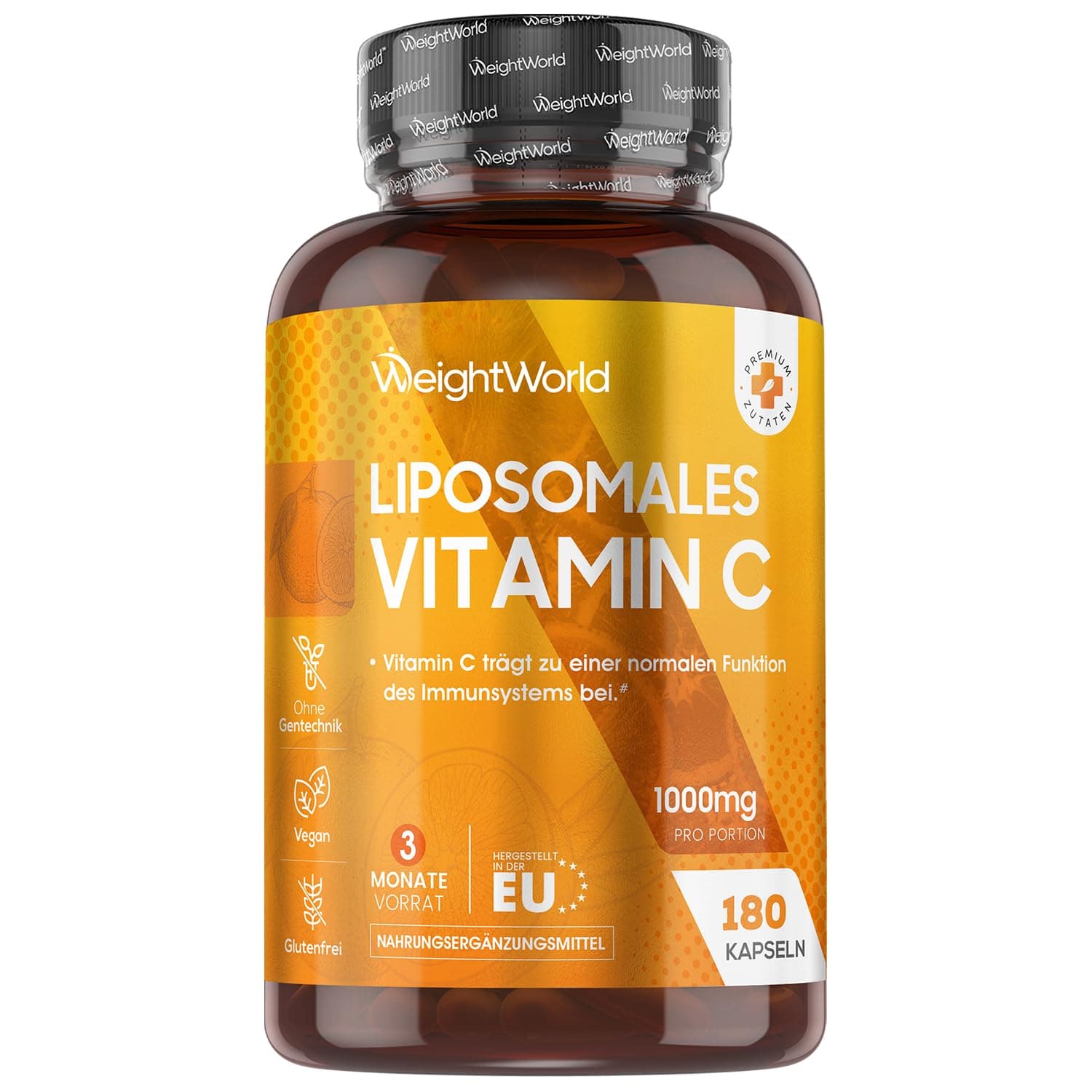 Liposomal Vitamin C - 1000 mg Vit C, 100,2 mg Sonnenblumenphospholipide & 30 mg Hagebutte - 180 vegane Kapseln - Vitamin C trägt zur Verringerung von Müdigkeit und Erschöpfung bei (EFSA) - WeightWorld