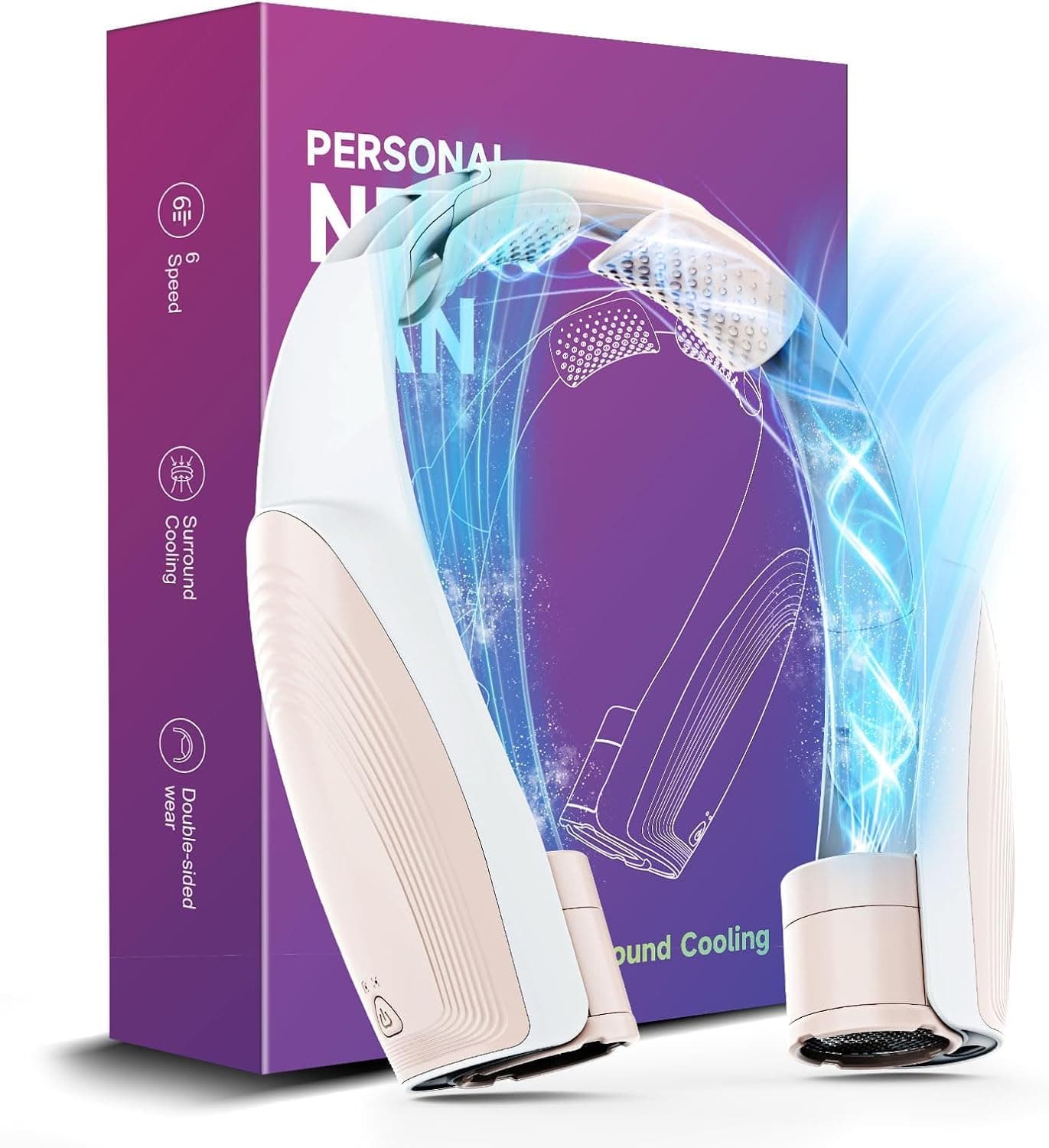 Slientspin 8000mAh Ventilatore da Collo, Silenzioso Ventilatore Collo Senza Pale, 6 Velocità & Aria a 360°, Ventilatore Portatile, Lunga Autonomia, per Ufficio,Casa,Aria Aperta, Campeggio, Bianco