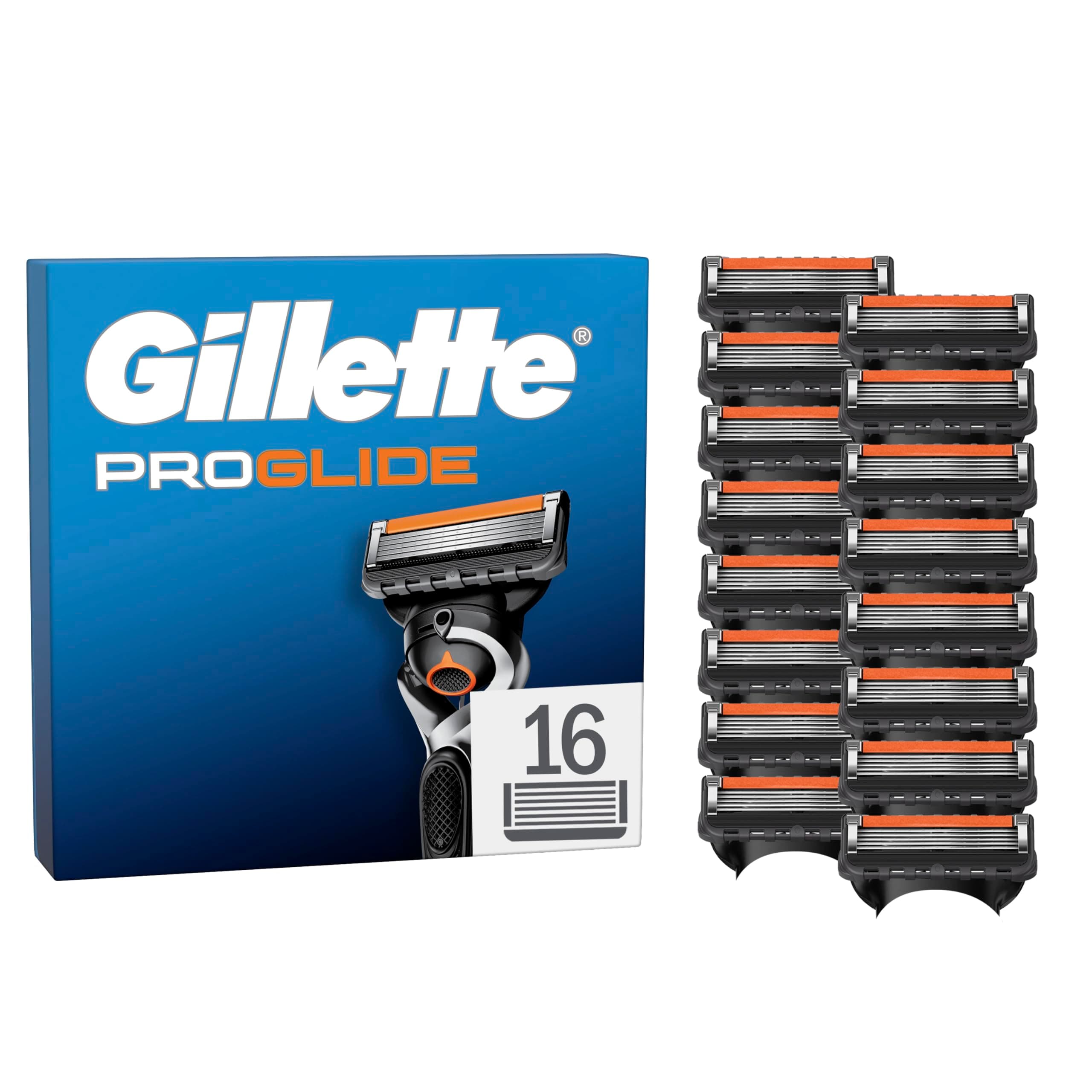 Gillette Proglide Pack de 16 Recambios para Maquinillas de Afeitar Hombre, Cuchillas de Afeitar con 5 Hojas, Doble Lubricación Y Recortadora de Precisión, Compatible con Gillette Proglide Y Fusion5