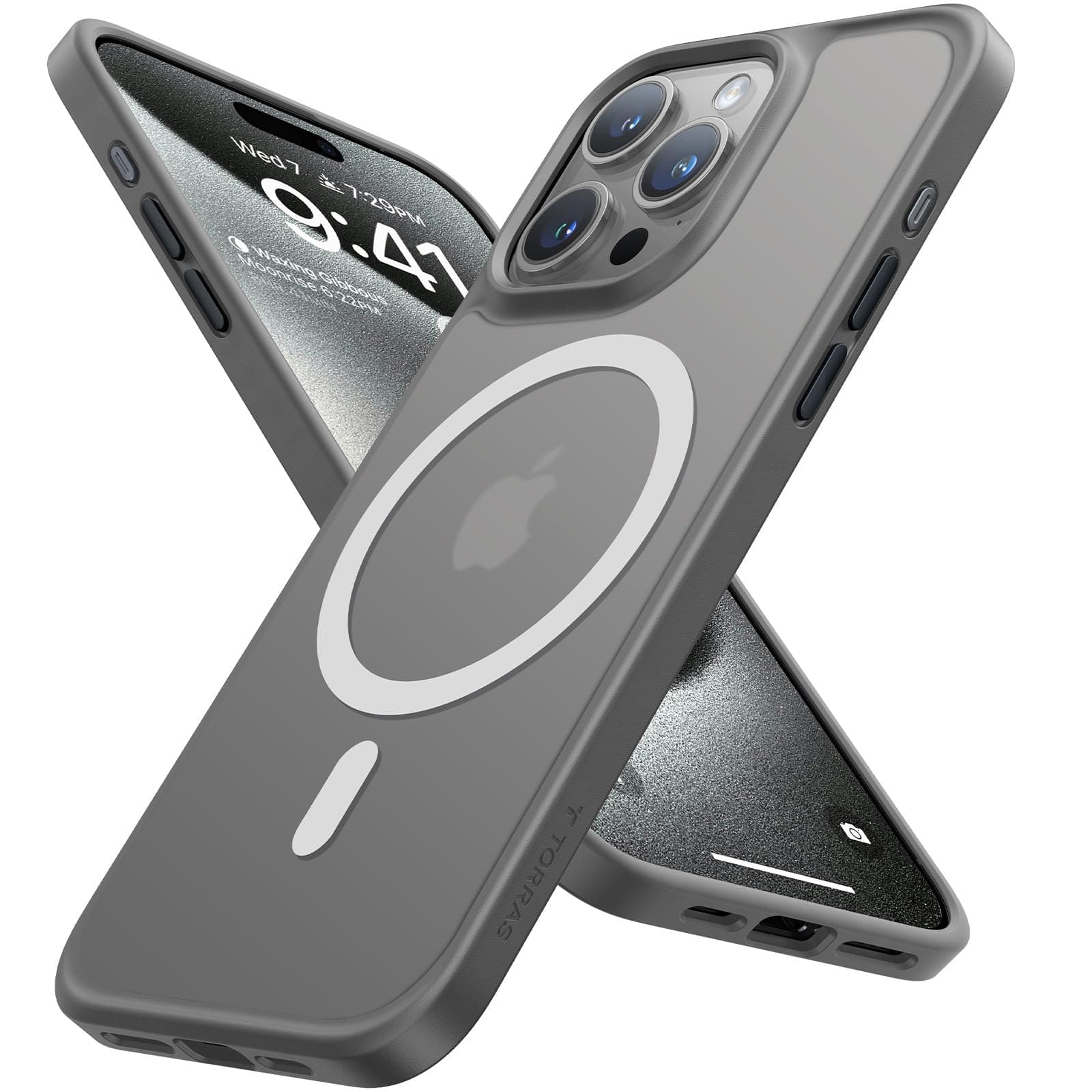 TORRAS Guardian-Mag für iPhone 15 Pro Hülle für MagSafe Nr.1 Schutzkraft und Magnetkraft Handyhülle iPhone 15 Pro Case Stoßfest Kratzfest Schutzhülle Cover Edle Matt Grau