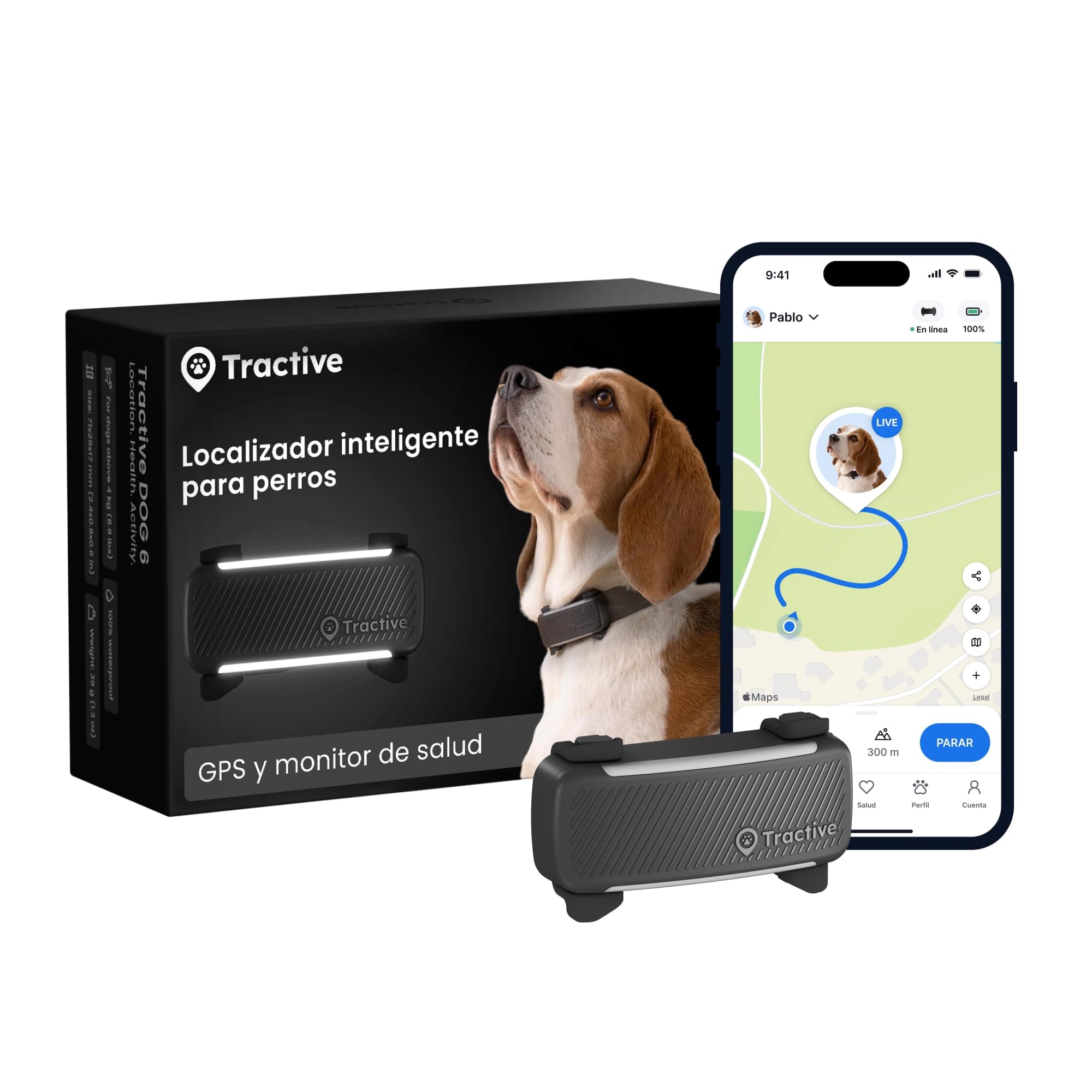 Tractive - GPS perros | 2025 Edición | N.º 1 del mercado | Localización en tiempo real | Alertas antifuga | Monitor de actividad | Avisos de salud | Seguimiento de ladridos (Negro)