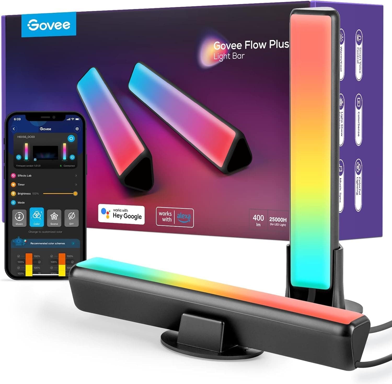 Govee Smart LED Lightbar, Dimmbar RGBICWW TV Hintergrundbeleuchtung, Music Sync, 2200-6500K, 3 Installationsmethoden, Funktioniert mit Alexa und Google Assistant, für TV, Monitor, PC, Gaming Deko