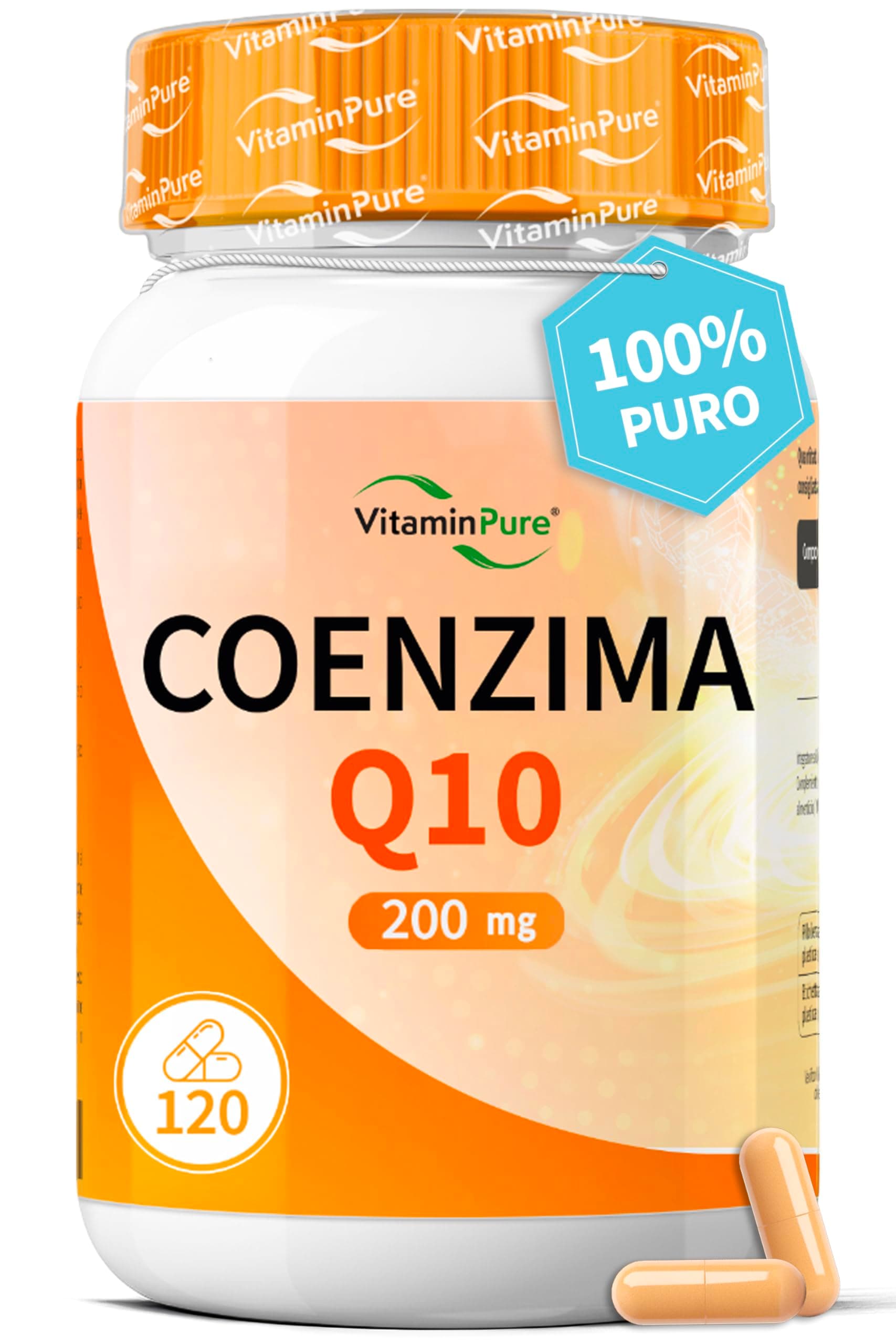Coenzima Q10 200mg Per Singola Capsula, 120 Capsule (4 Mesi di Fornitura) ad Elevata Biodisponibilità, Q10 integratore - VitaminPure