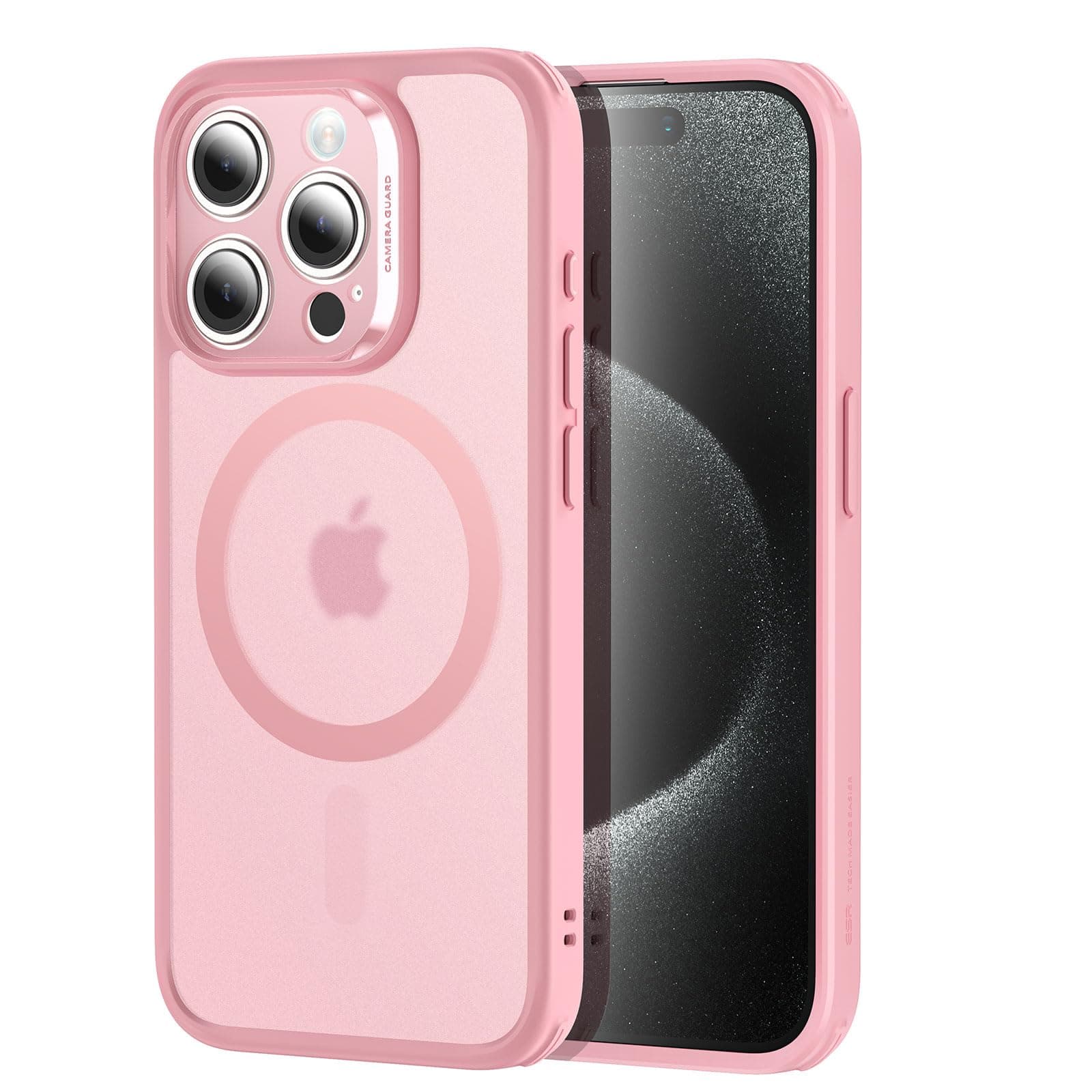 ESR Set di Cover per iPhone 15 Pro (5 in 1), Custodia opaca con protezione dello schermo e delle lenti della fotocamera, Compatibile con MagSafe, Protezione di livello militare, Serie Classic,rosa