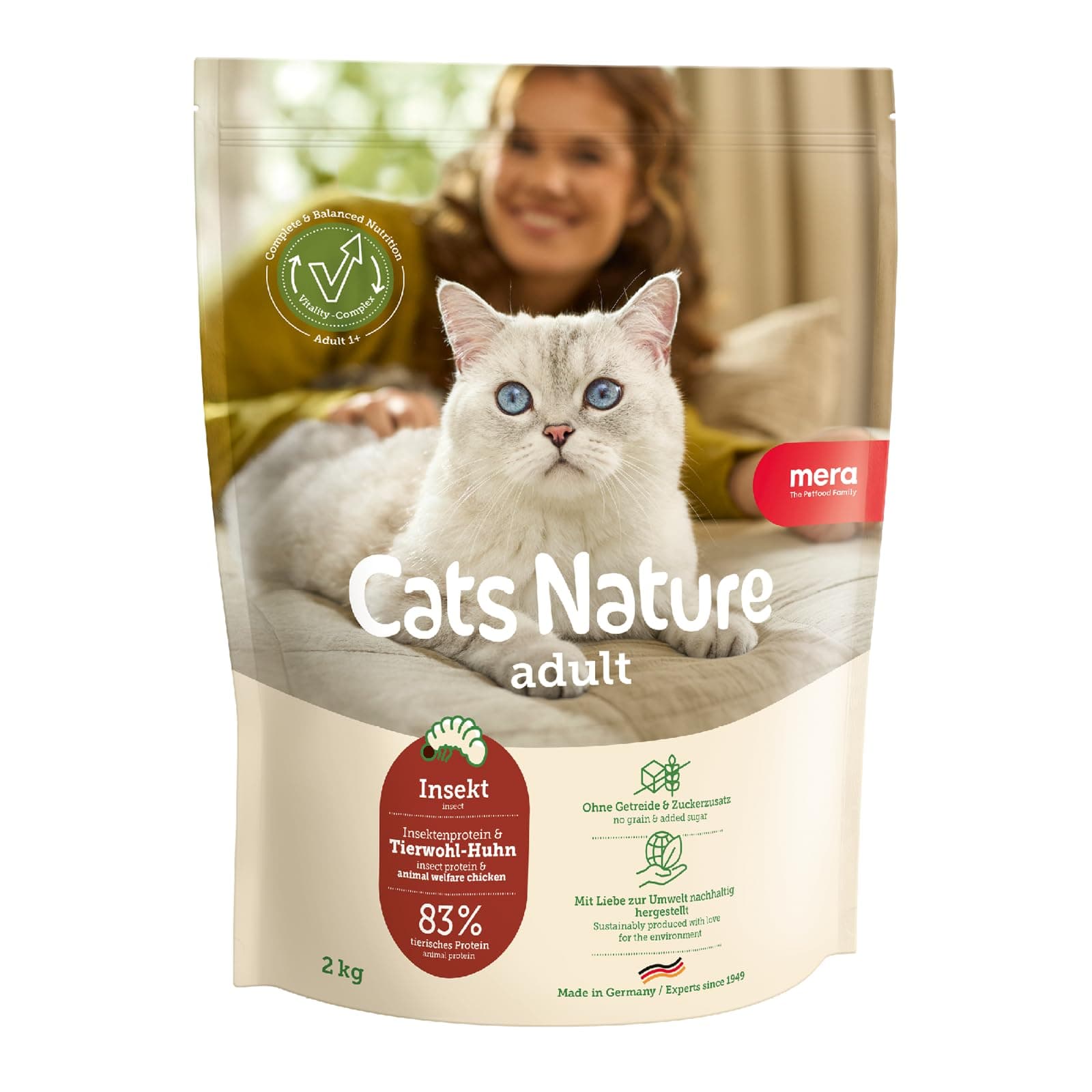 MERA Cats Nature Insekt Premium Katzenfutter Trocken 2kg | Getreidefrei & zuckerfrei | Nachhaltig & mit viel Insektenprotein | Adult Katzen Trockenfutter | Dry Cat Food