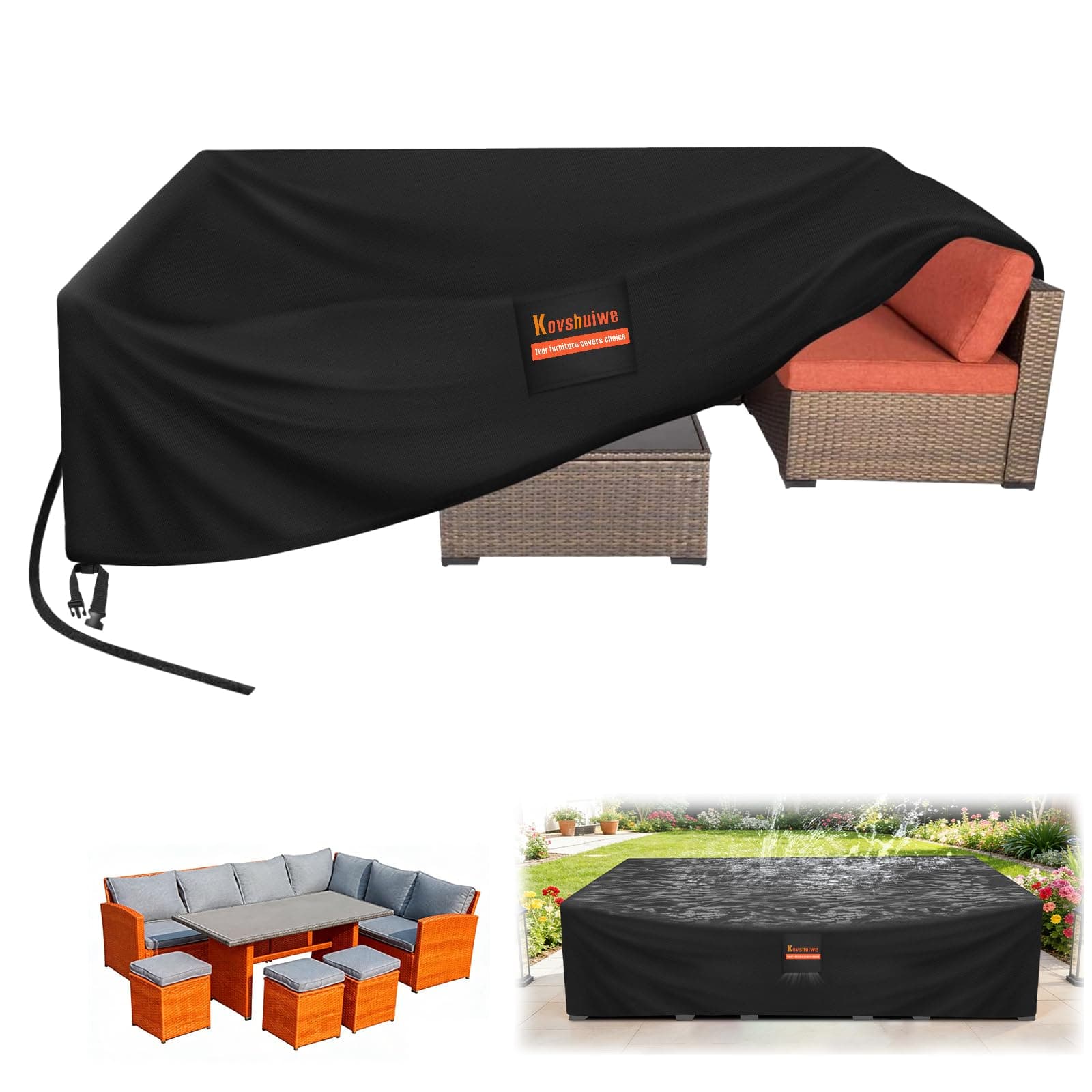 Kovshuiwe Fundas para muebles de jardín, 250 x 180 x 90 cm, funda impermeable para muebles de patio, fundas de mesa 420D de tela Oxford resistente al viento, anti-UV, para patio, exterior