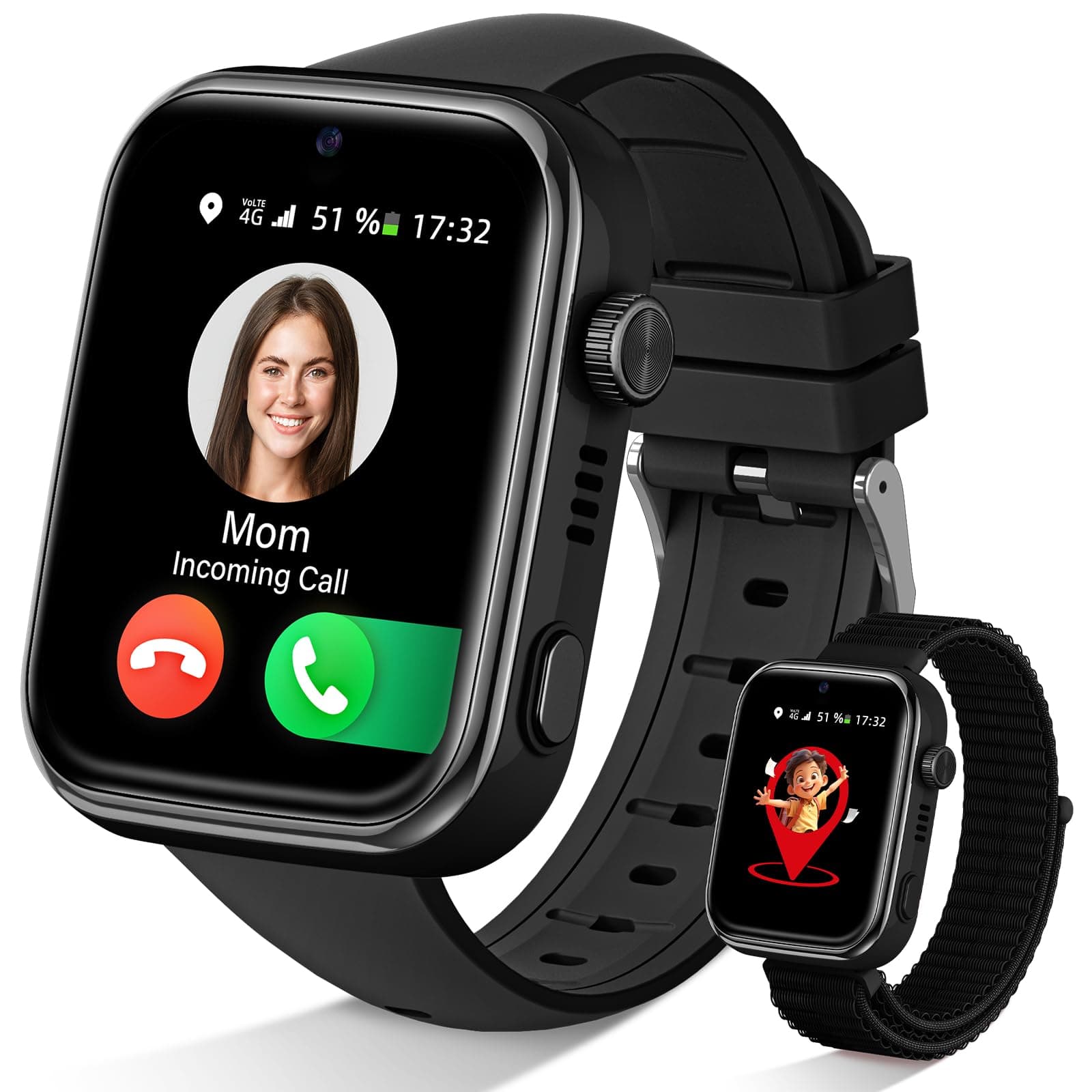 Oliimptek 2026 Nuevo Reloj Inteligente Niño, Smartwatch Niños con Llamadas y GPS, Videollamadas/Chat de Voz/Whatsapp/WiFi/SMS/SOS/Modo Escuela/Dormir/Despertador, Reloj Niño y Niñas Negro 4-14 Año
