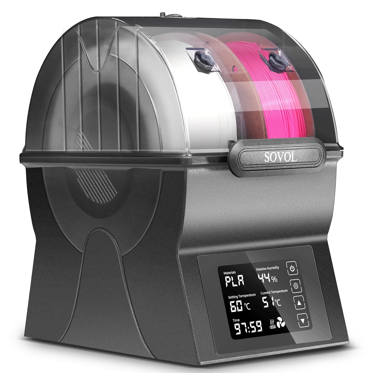 Sovol SH02 Séchoir à filaments, boîte de rangement scellée pour filament pour imprimante 3D, support de bobine avec chauffage PTC, déshydrateur à filament avec écran tactile, ensemble de clés