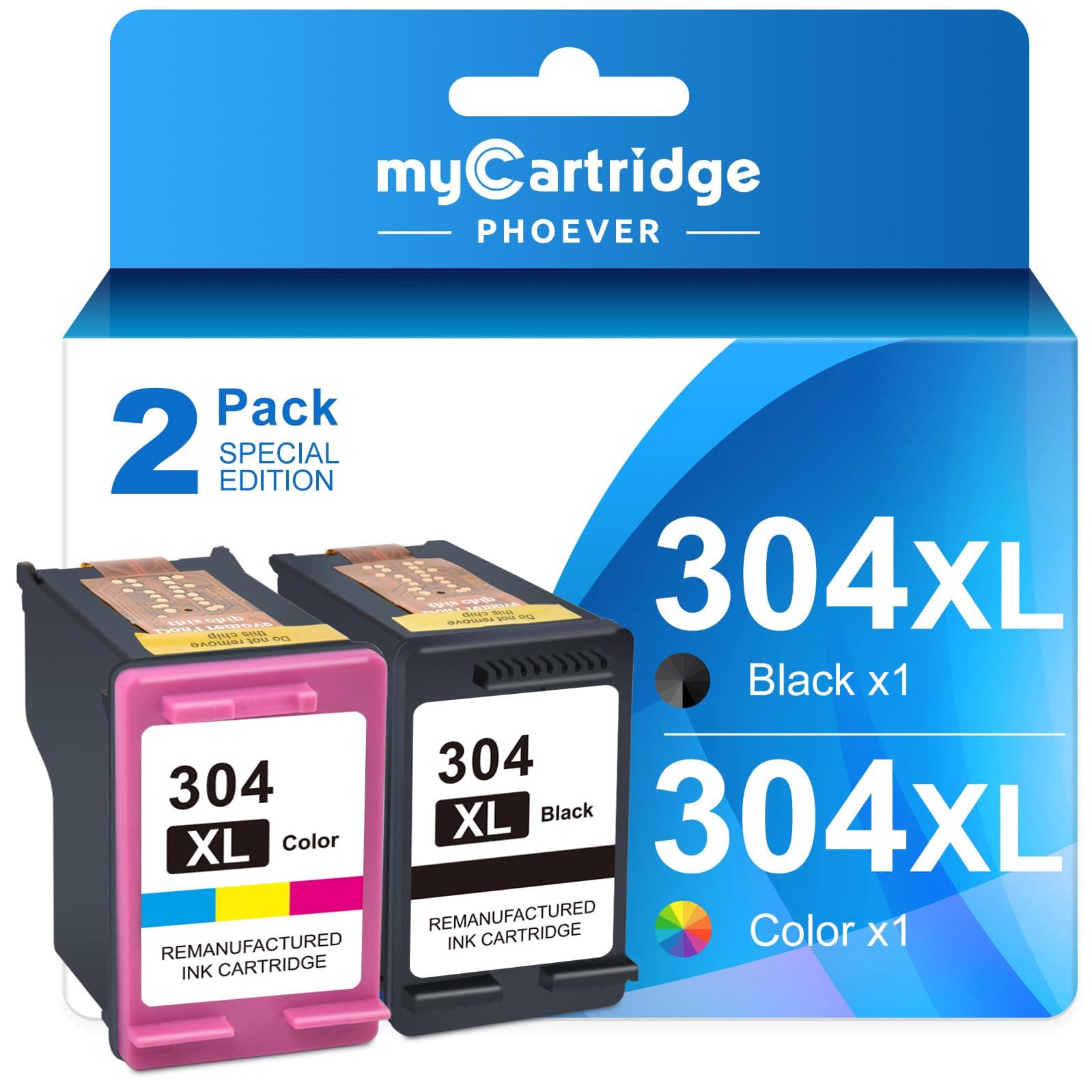 myCartridge PHOEVER 304 XL Compatible pour HP 304 304XL pour HP Deskjet 3762 3760 3750 2634 3735 2622 2630 3720 2620 2632 2633 3730 3733 Envy 5030 5020 5010 5032 （2-Pack