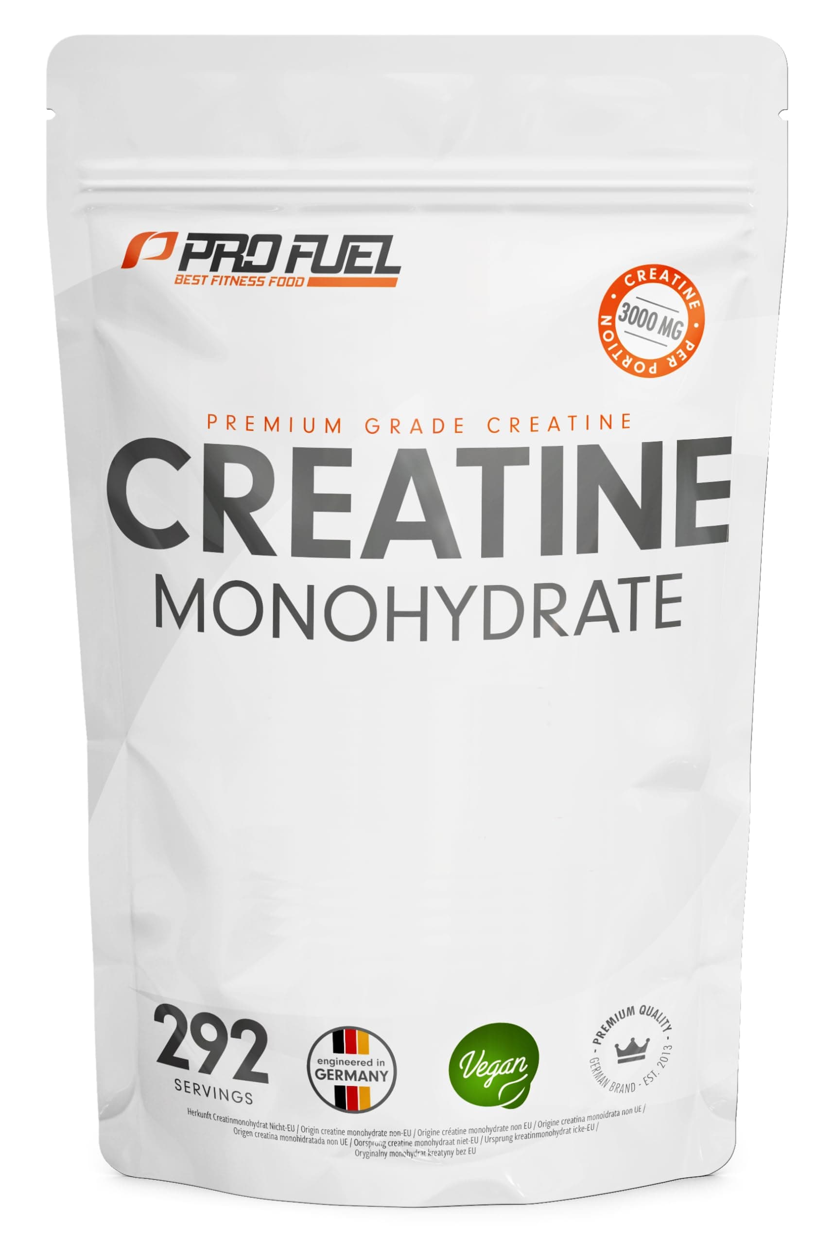 Creatin Monohydrat Pulver 1kg / 1000g reines Kreatin Monohydrat in mikronisierter Qualität - Creatine-Monohydrate mit 3000 mg Creatine pro Tag - Creatin-Pulver 100% vegan - Vorrat für 292 Tage