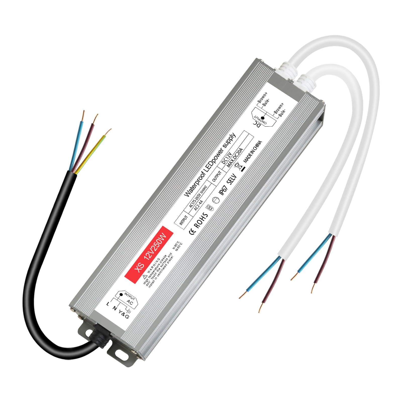 Transformateur 220V 12V LED 250W, alimentation 12v 250w 20A, led driver 12v étanche IP67, Transfo AC à DC, convertisseur 220v 12v, 12V250W pour G4, GU5.3, MR11, MR16, Bande LED, Non Dimmable