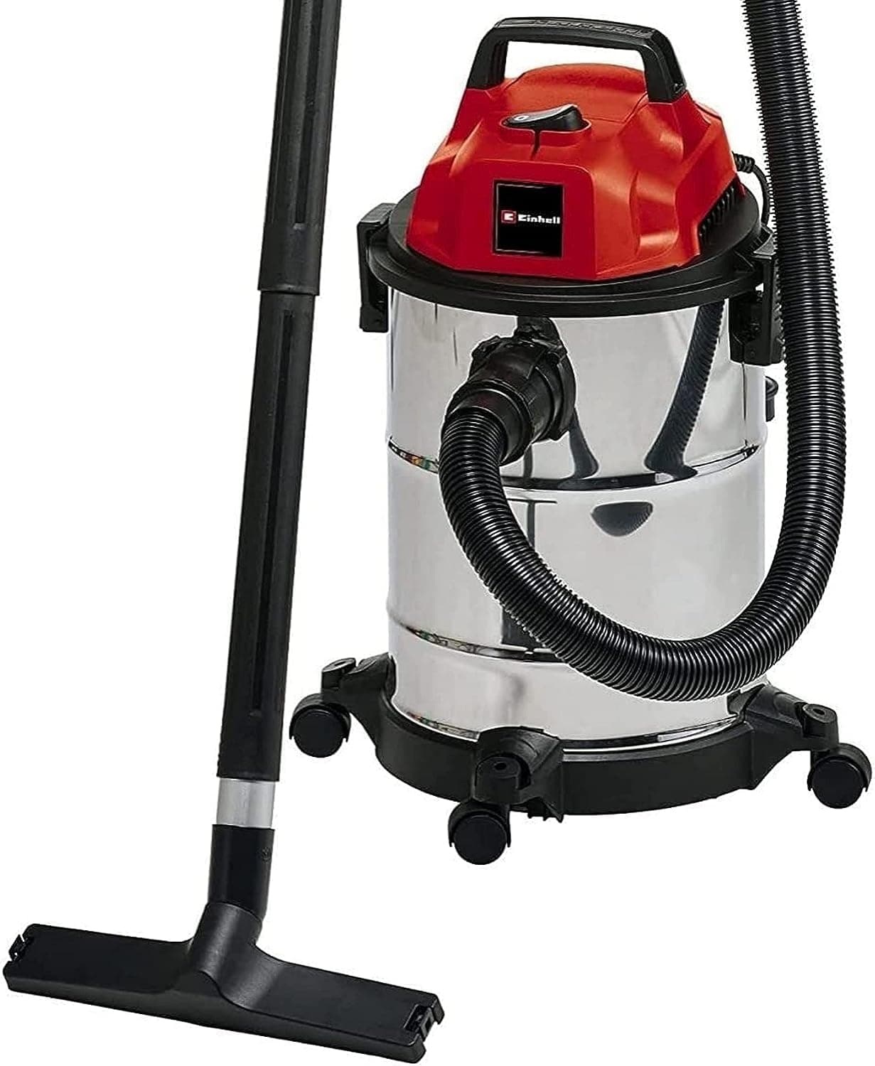 Einhell Aspirapolvere a secco e umido TC-VC 1820 S (1.250 W, potenza di aspirazione 180 mbar, contenitore in acciaio inox da 20 l, rulli, supporto accessori, inclusi vari filtri e bocchette)