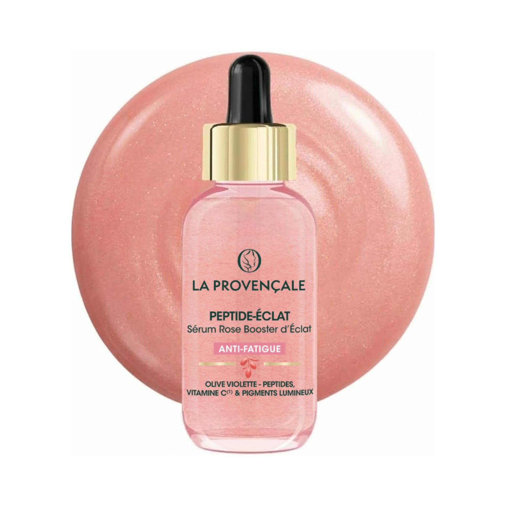 La Provençale Peptide-Éclat - Sérum Rose Booster d'Éclat Anti-fatigue - Olive violette - Peptides, Vitamine C* & Pigments lumineux - Tous types de peau - Efficacité Prouvée - 30ml (packaging variable)