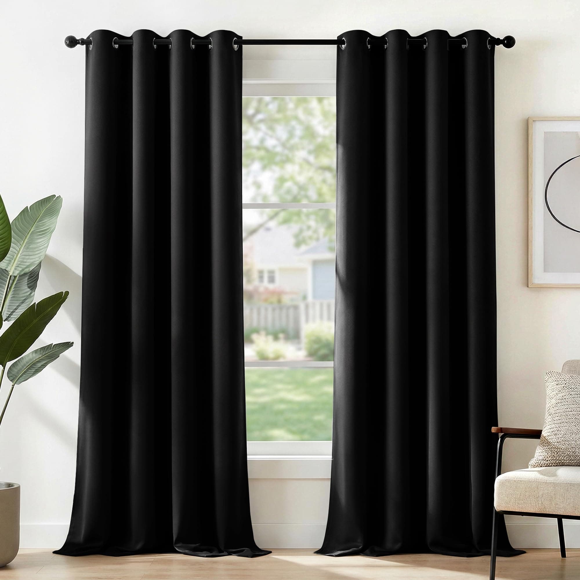 Deconovo Cortinas Térmicas Aislantes Frío y Calor Opacas Blackout – Cortinas Modernas para Salon y Dormitorio, 2 Piezas con Ojales 140x230 cm, Negro, Elegantes Curtains Aislantes para Hogar